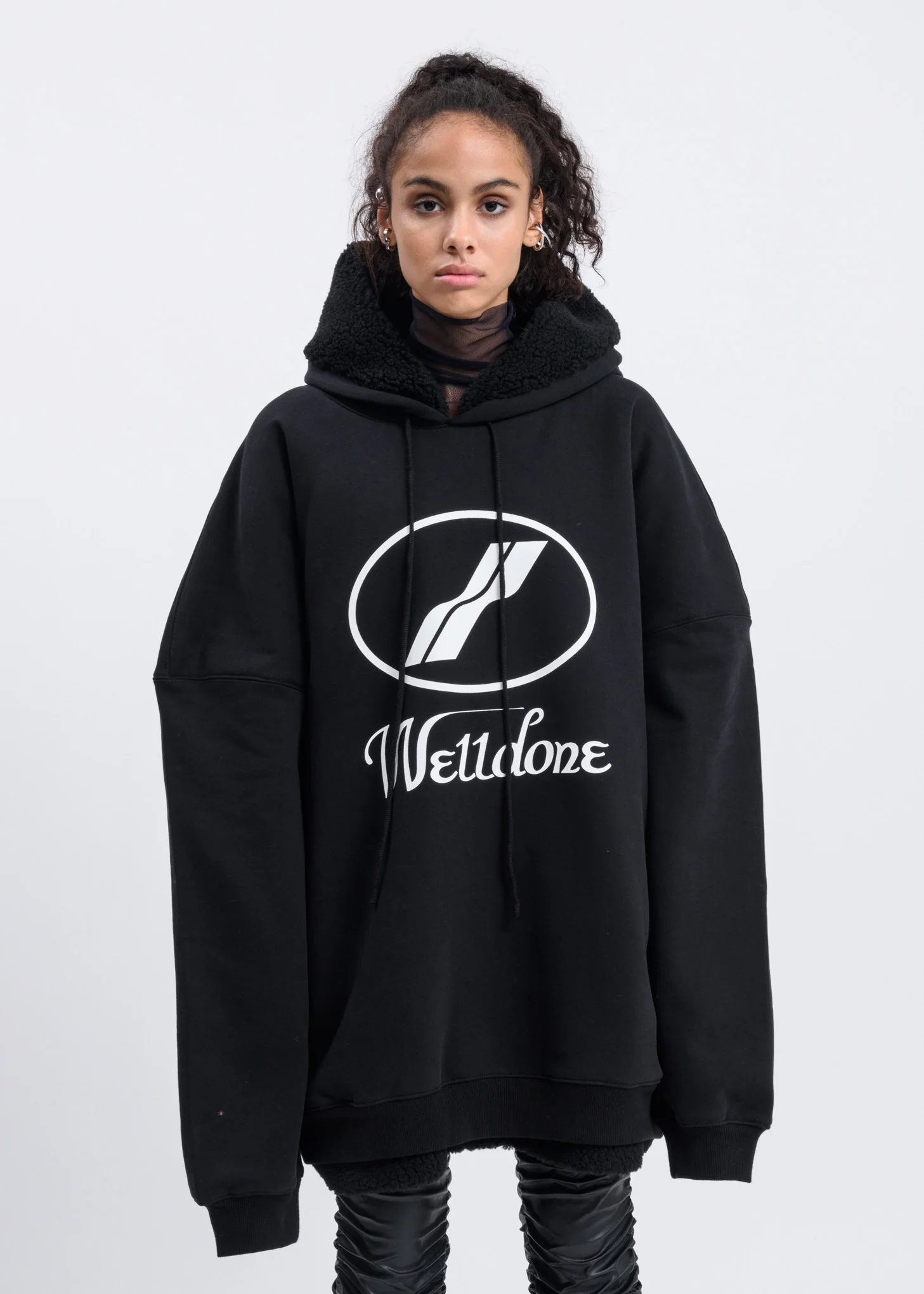 Black Fur Lined Logo Hoodie