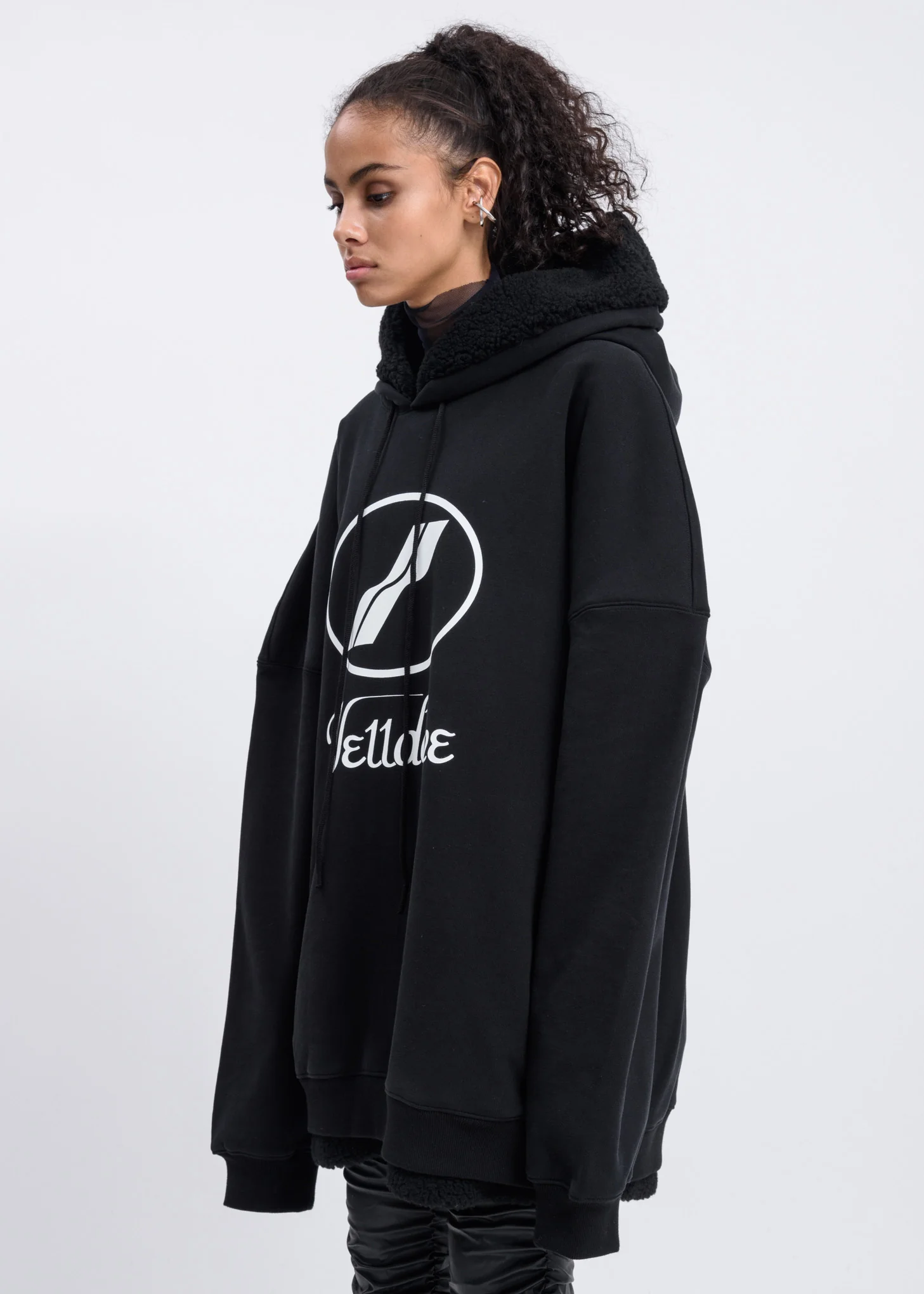 Black Fur Lined Logo Hoodie - Image 2