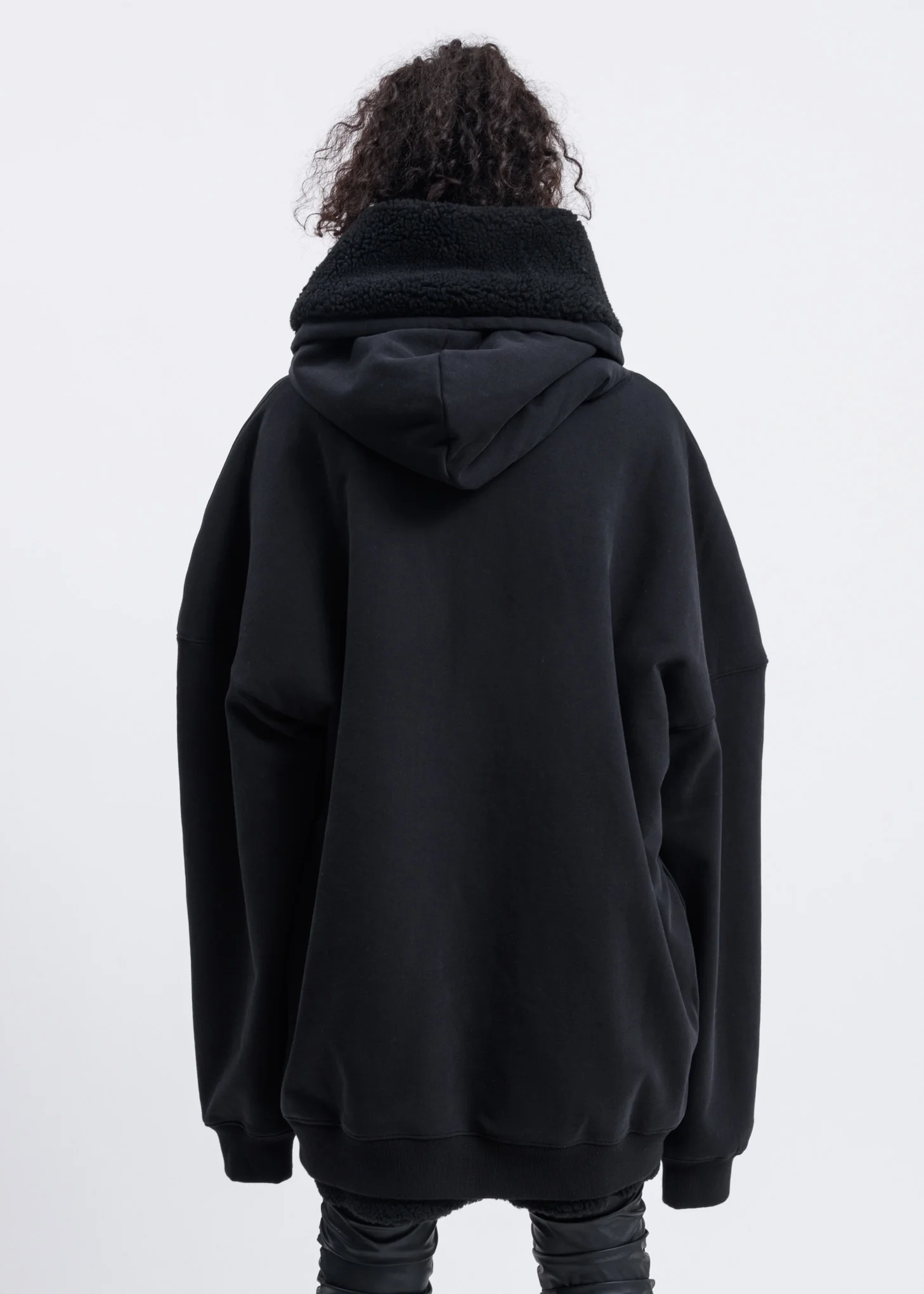 Black Fur Lined Logo Hoodie - Image 3