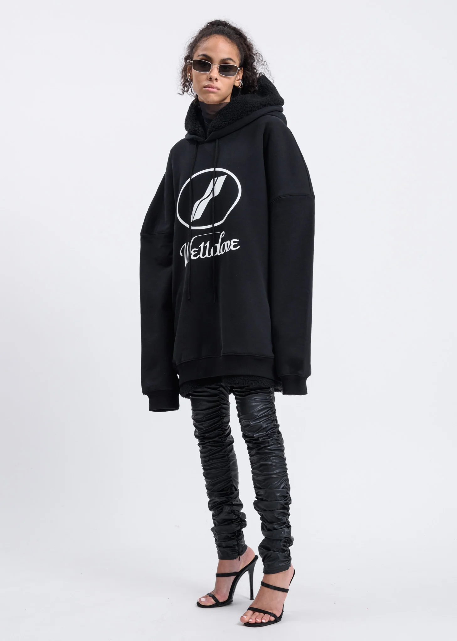 Black Fur Lined Logo Hoodie - Image 5