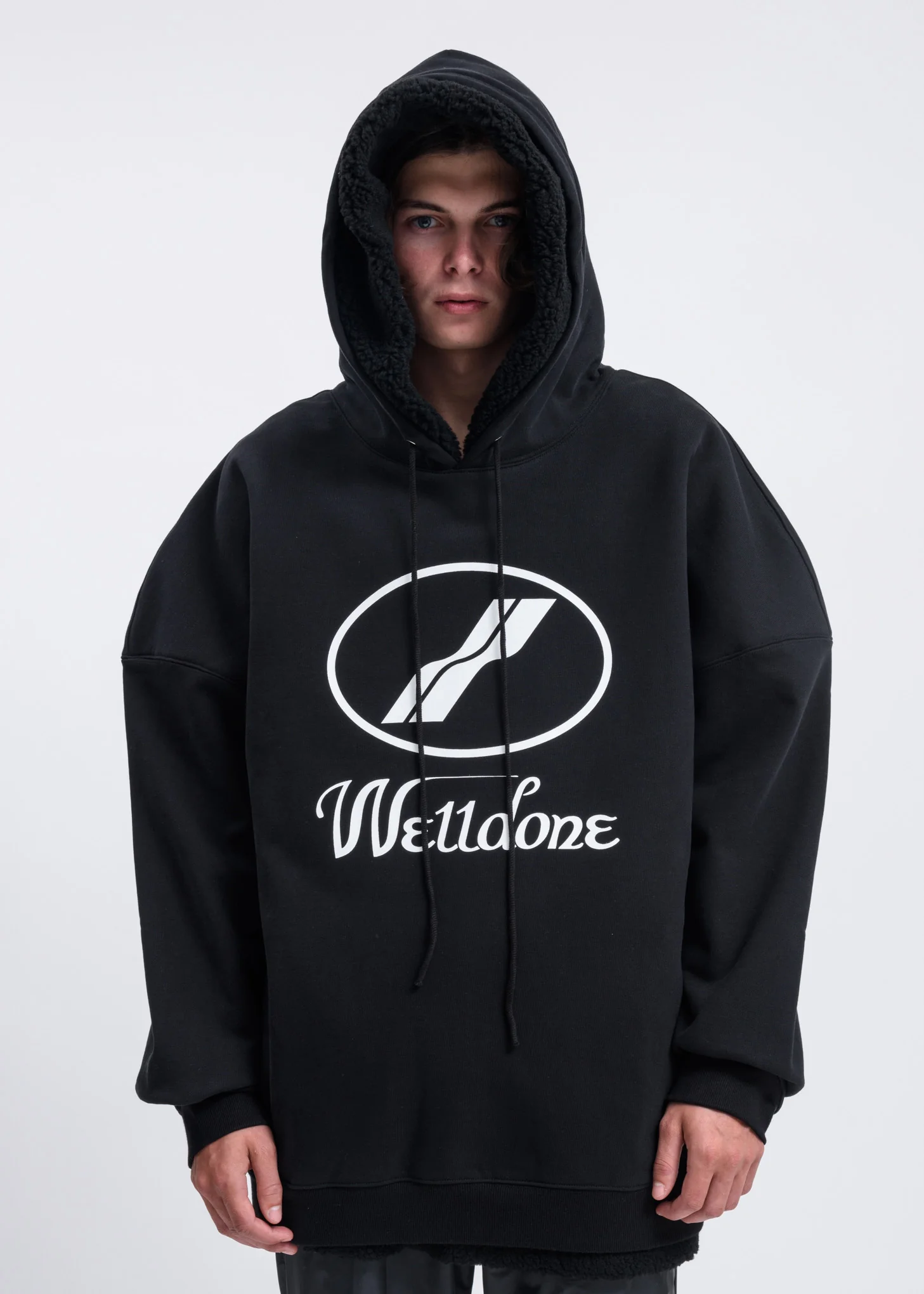 Black Fur Lined Logo Hoodie