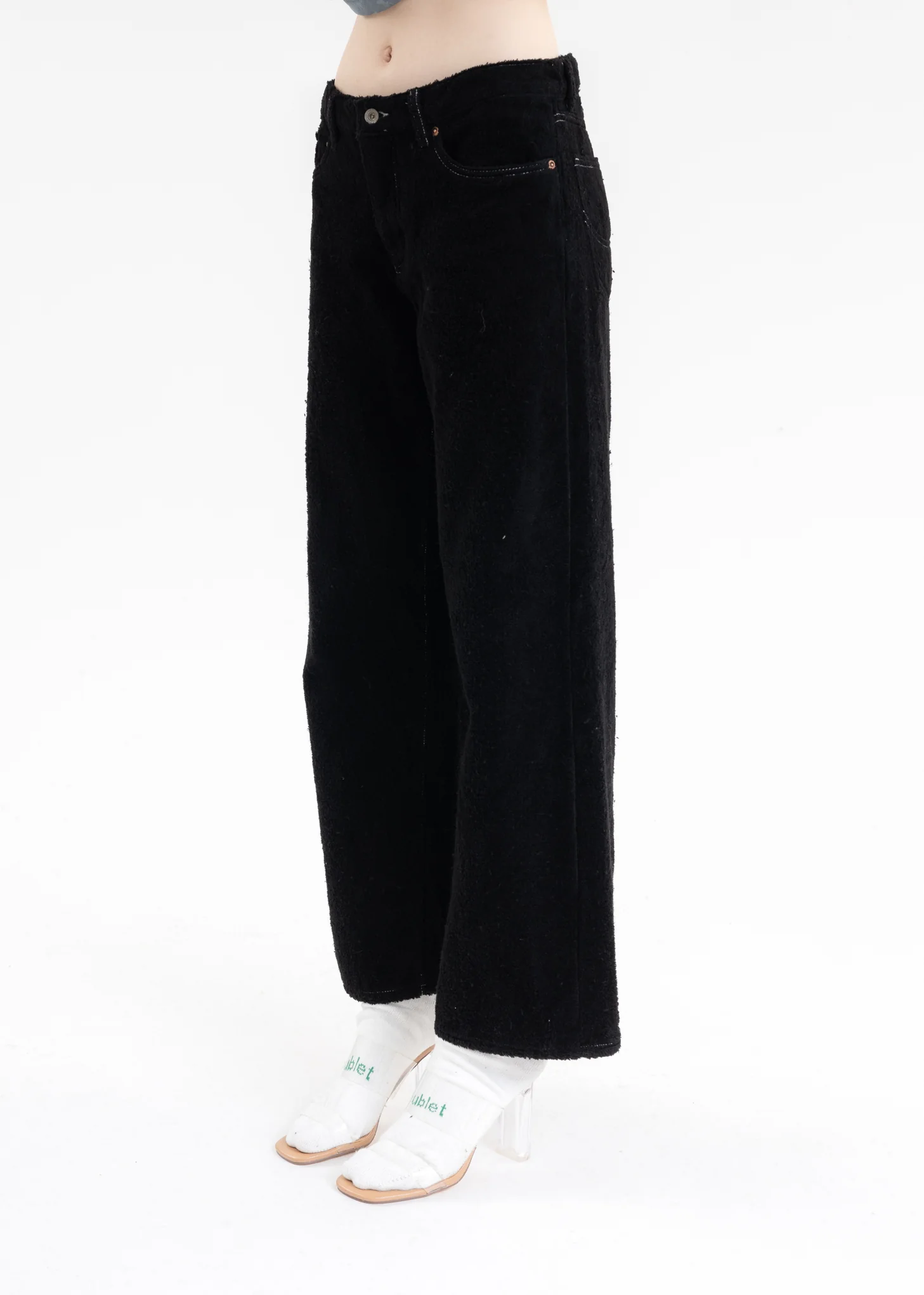 Black FUZZY LOW-RISE BUGGY PANTS - Image 3