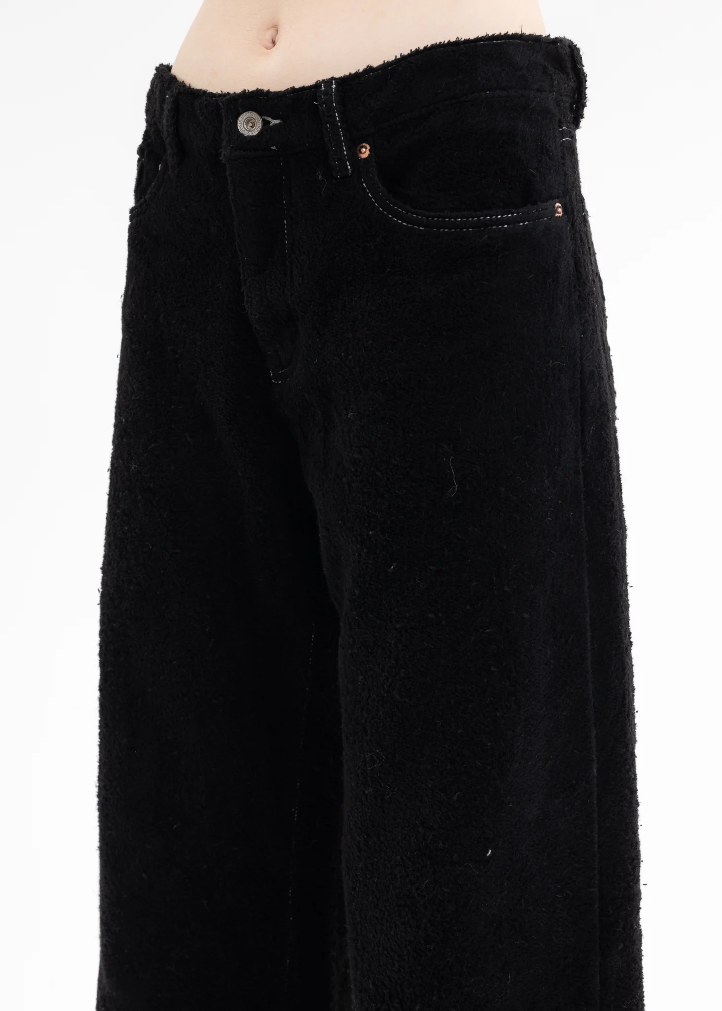 Black FUZZY LOW-RISE BUGGY PANTS - Image 4
