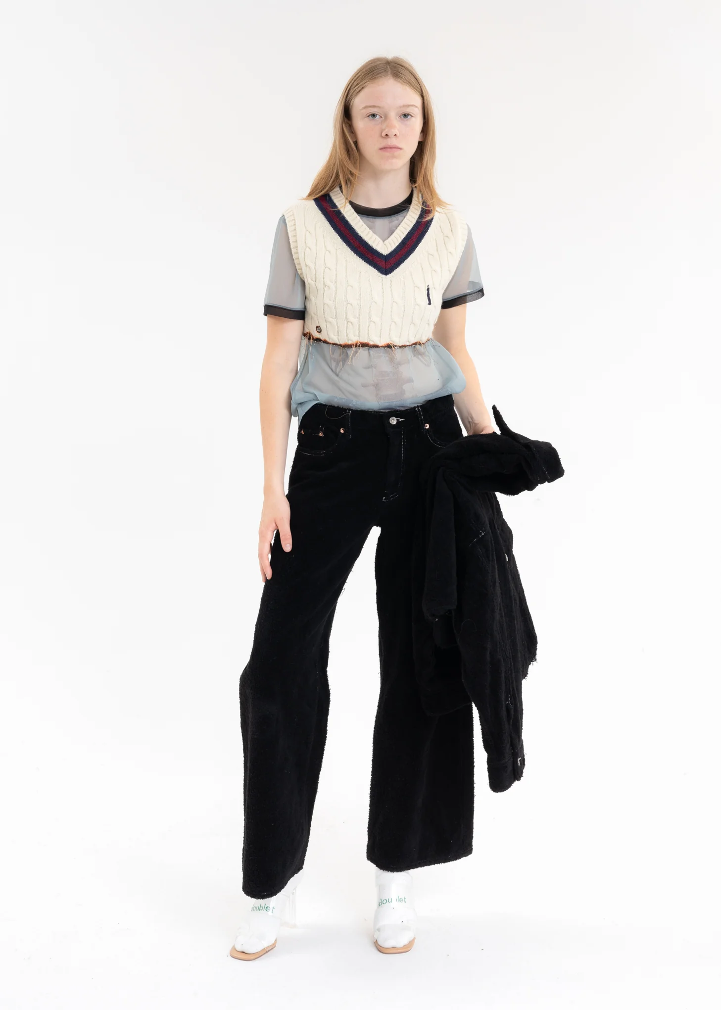 Black FUZZY LOW-RISE BUGGY PANTS - Image 5