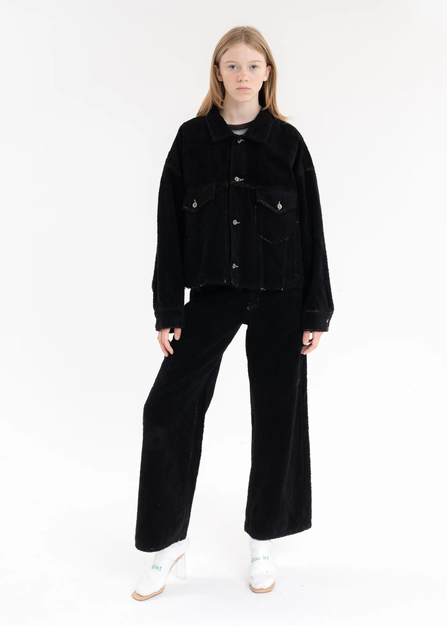 Black FUZZY LOW-RISE BUGGY PANTS - Image 7