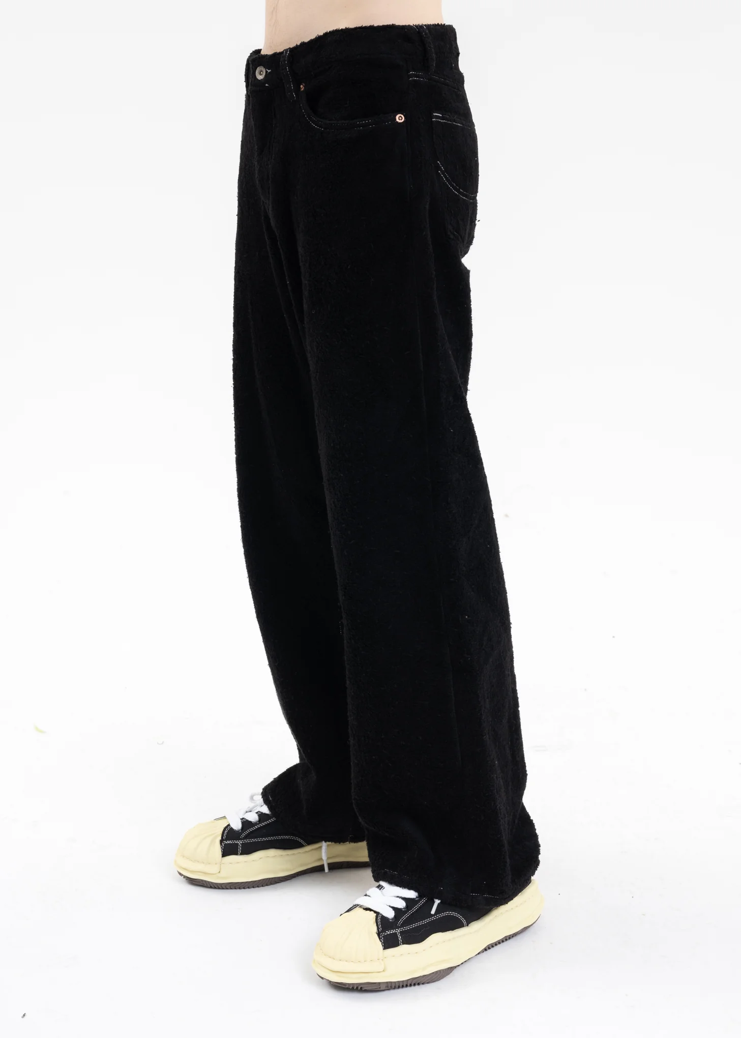 Black FUZZY LOW-RISE BUGGY PANTS - Image 2