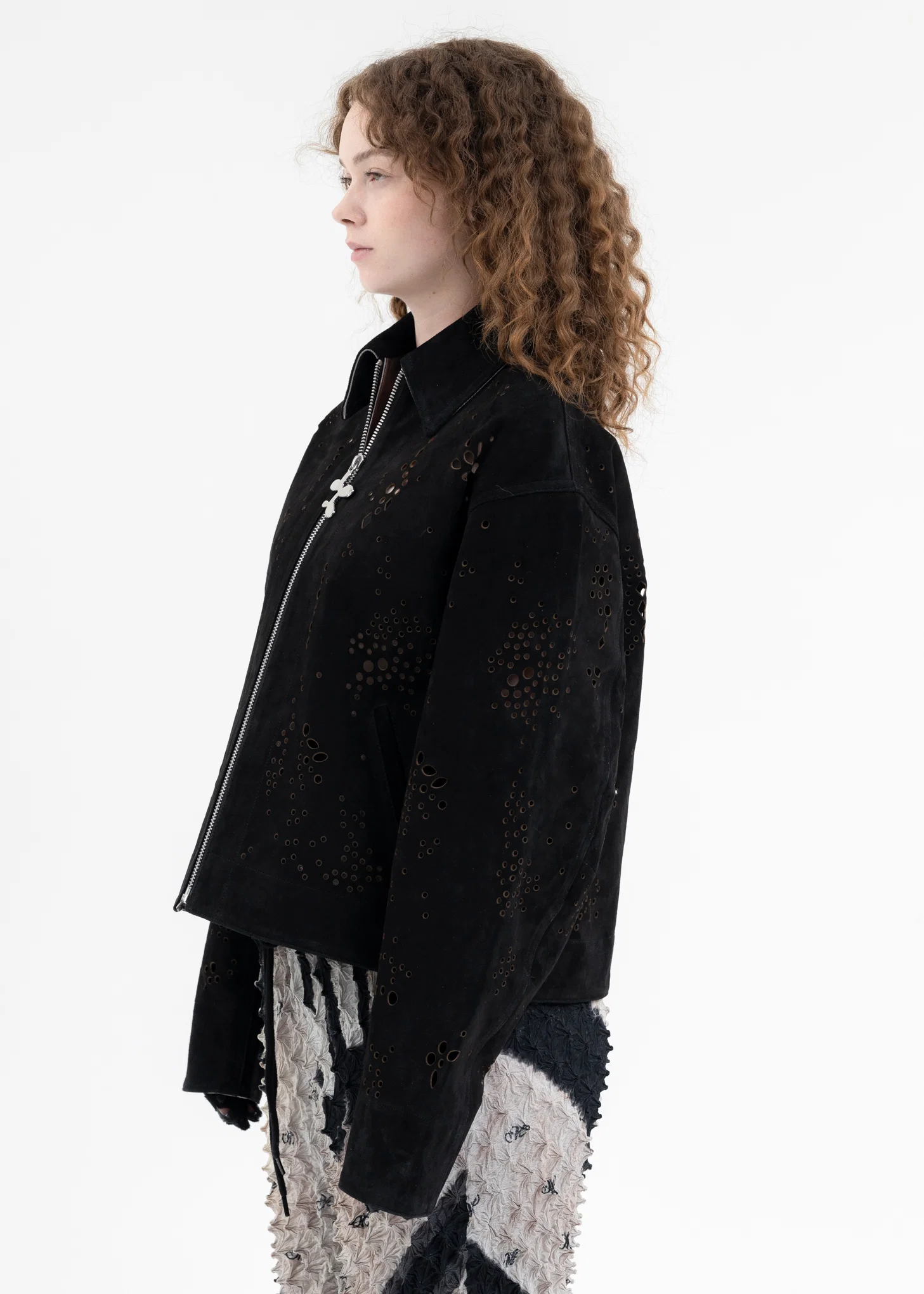 BLACK GALAXY-CUT LEATHER JACKET - Image 3