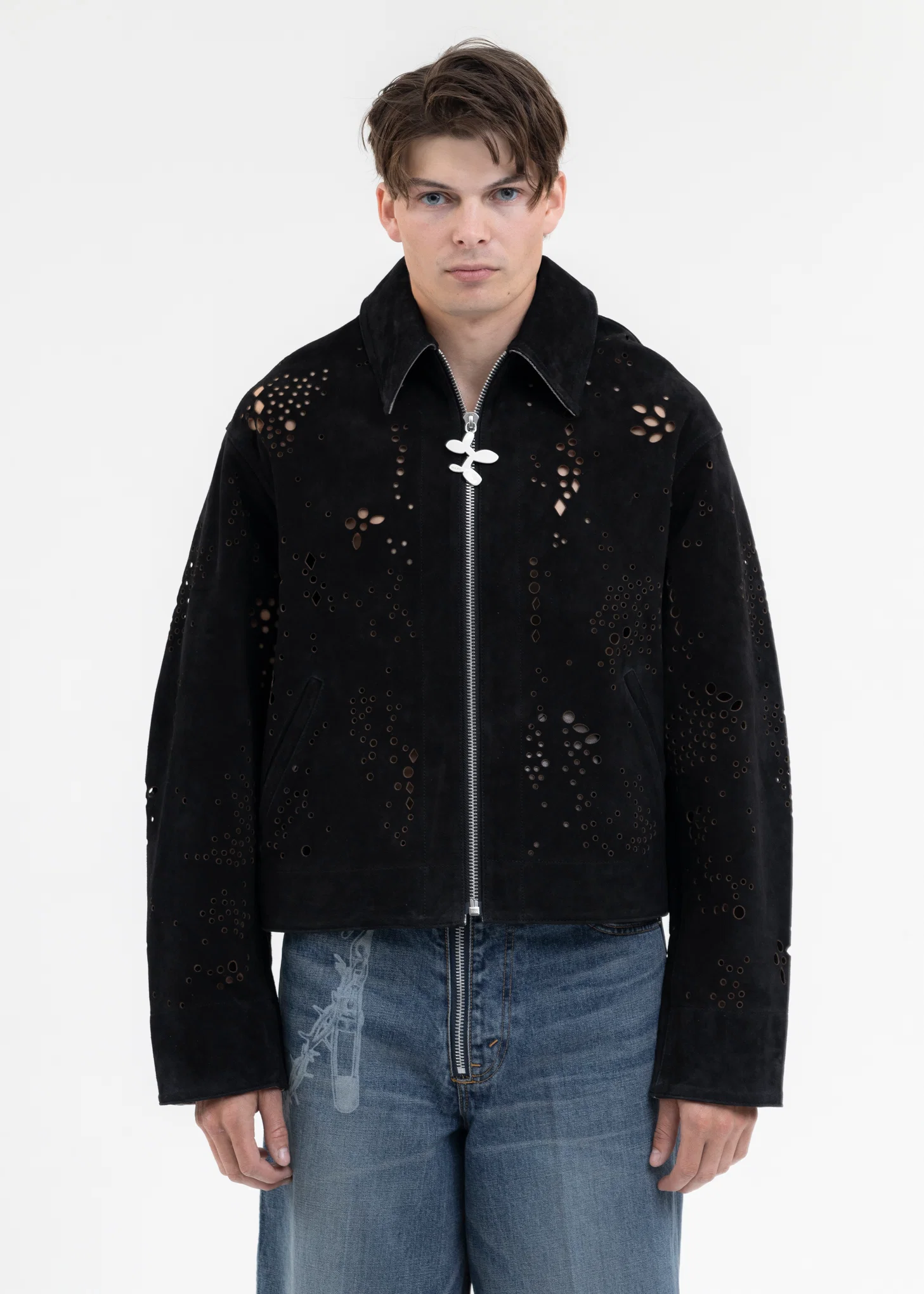 BLACK GALAXY-CUT LEATHER JACKET