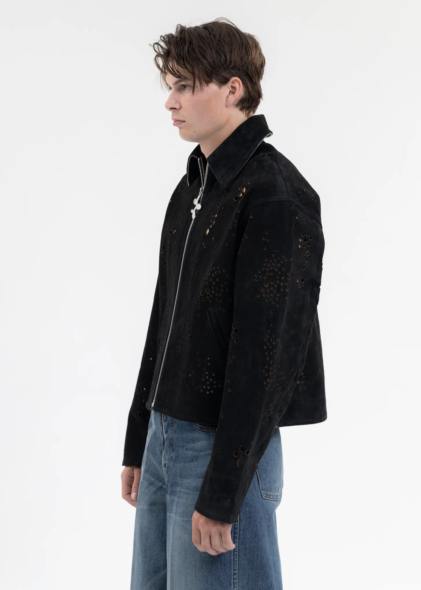 BLACK GALAXY-CUT LEATHER JACKET - Image 3