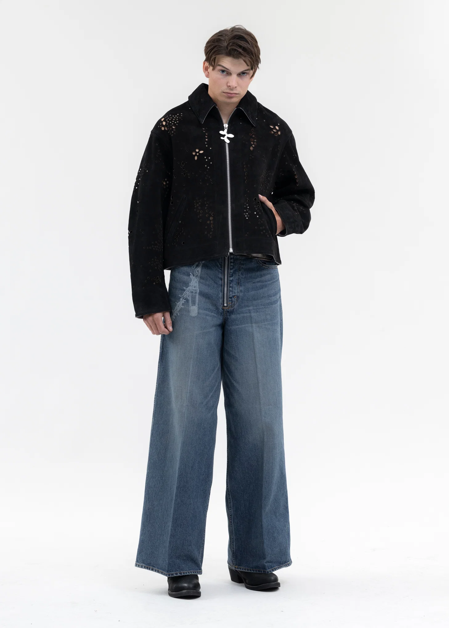 BLACK GALAXY-CUT LEATHER JACKET - Image 6