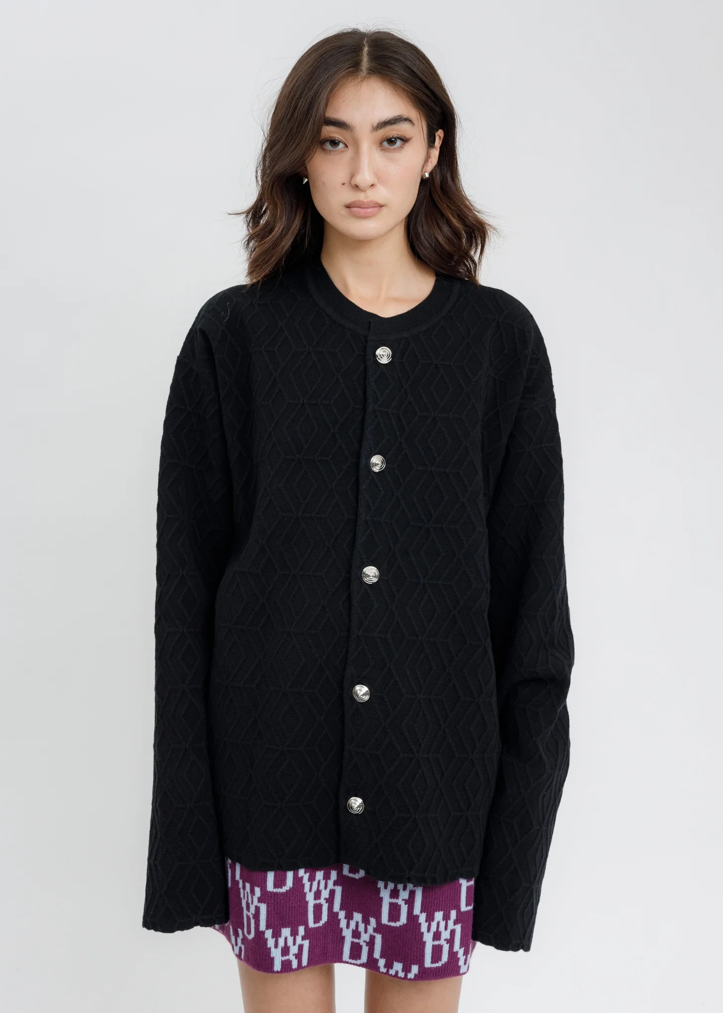 Black Geometric Pattern Knit Cardigan