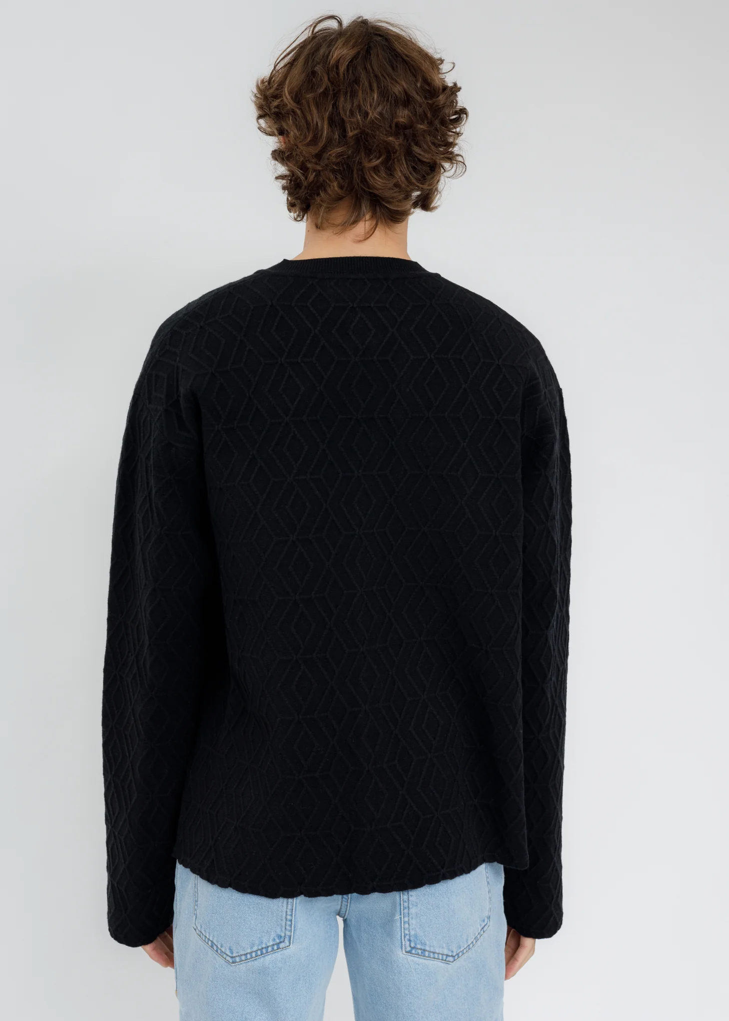 Black Geometric Pattern Knit Cardigan - Image 4