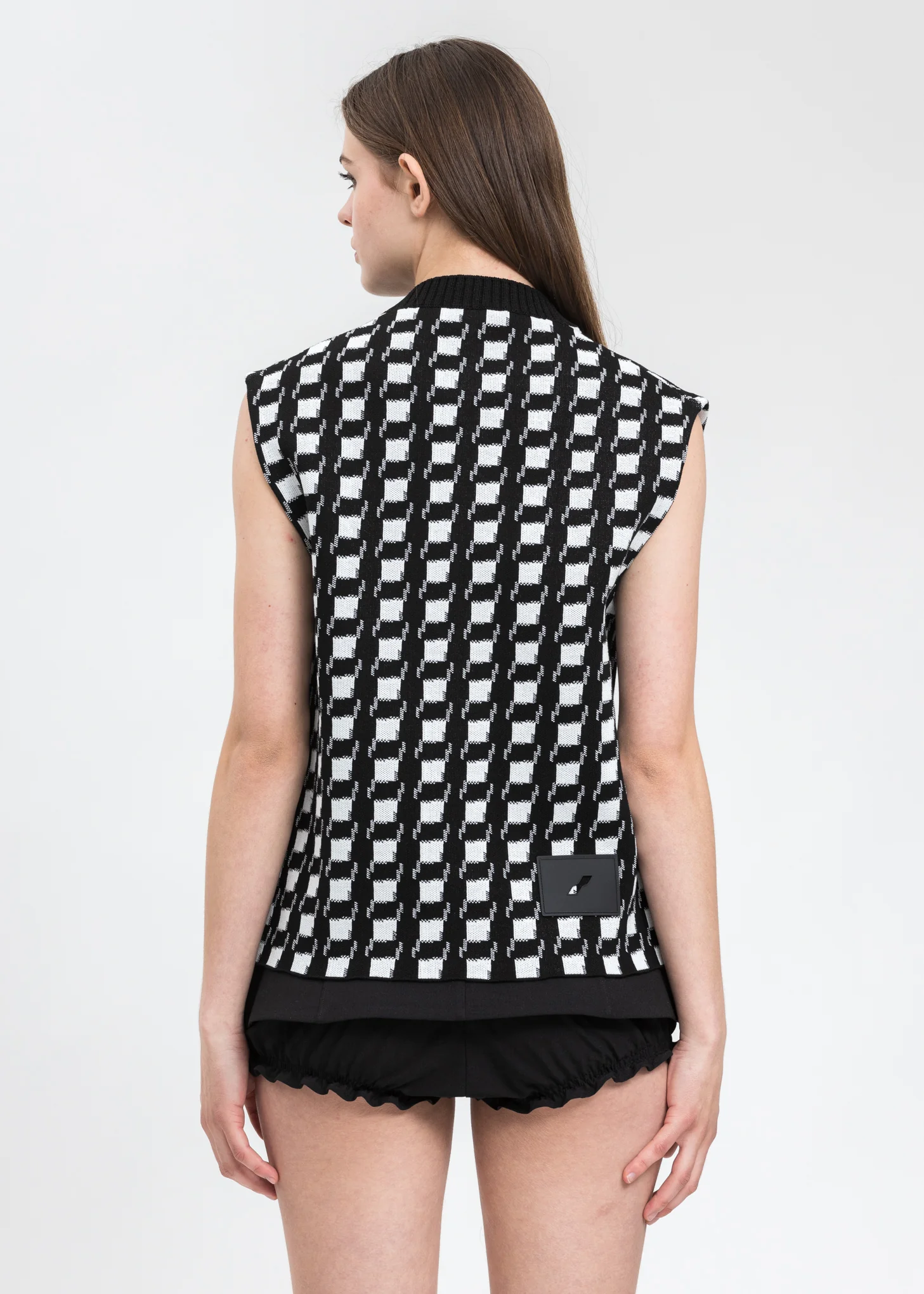 Black Gingham Check Jacquard Vest - Image 3