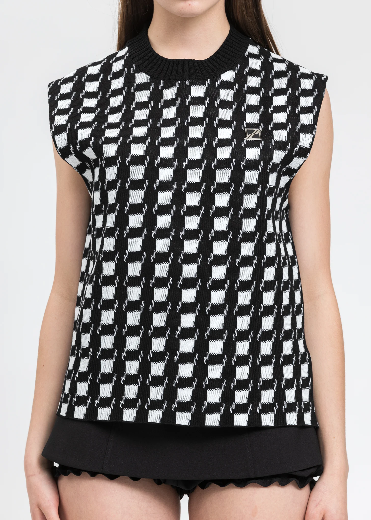 Black Gingham Check Jacquard Vest - Image 4