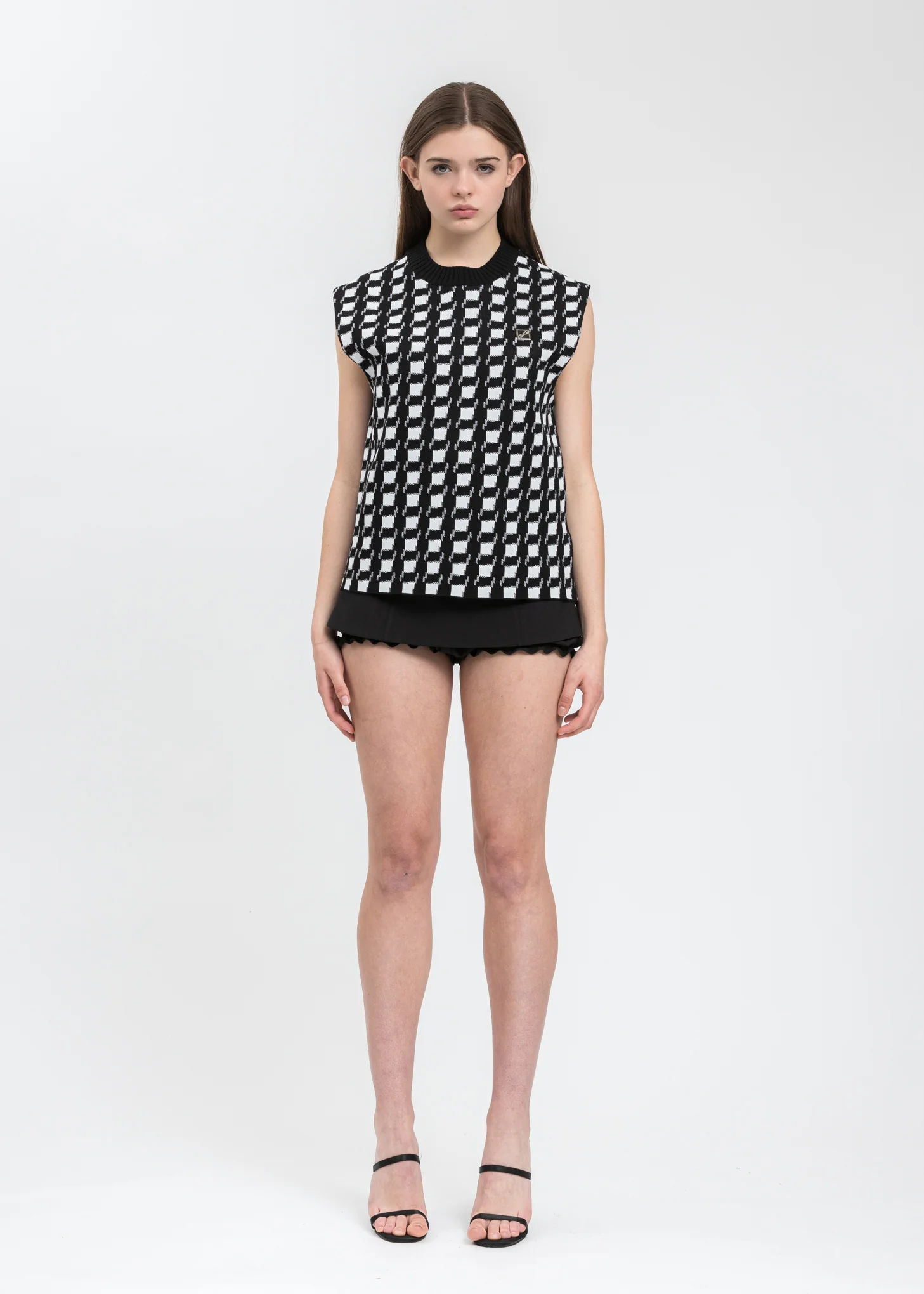 Black Gingham Check Jacquard Vest - Image 5