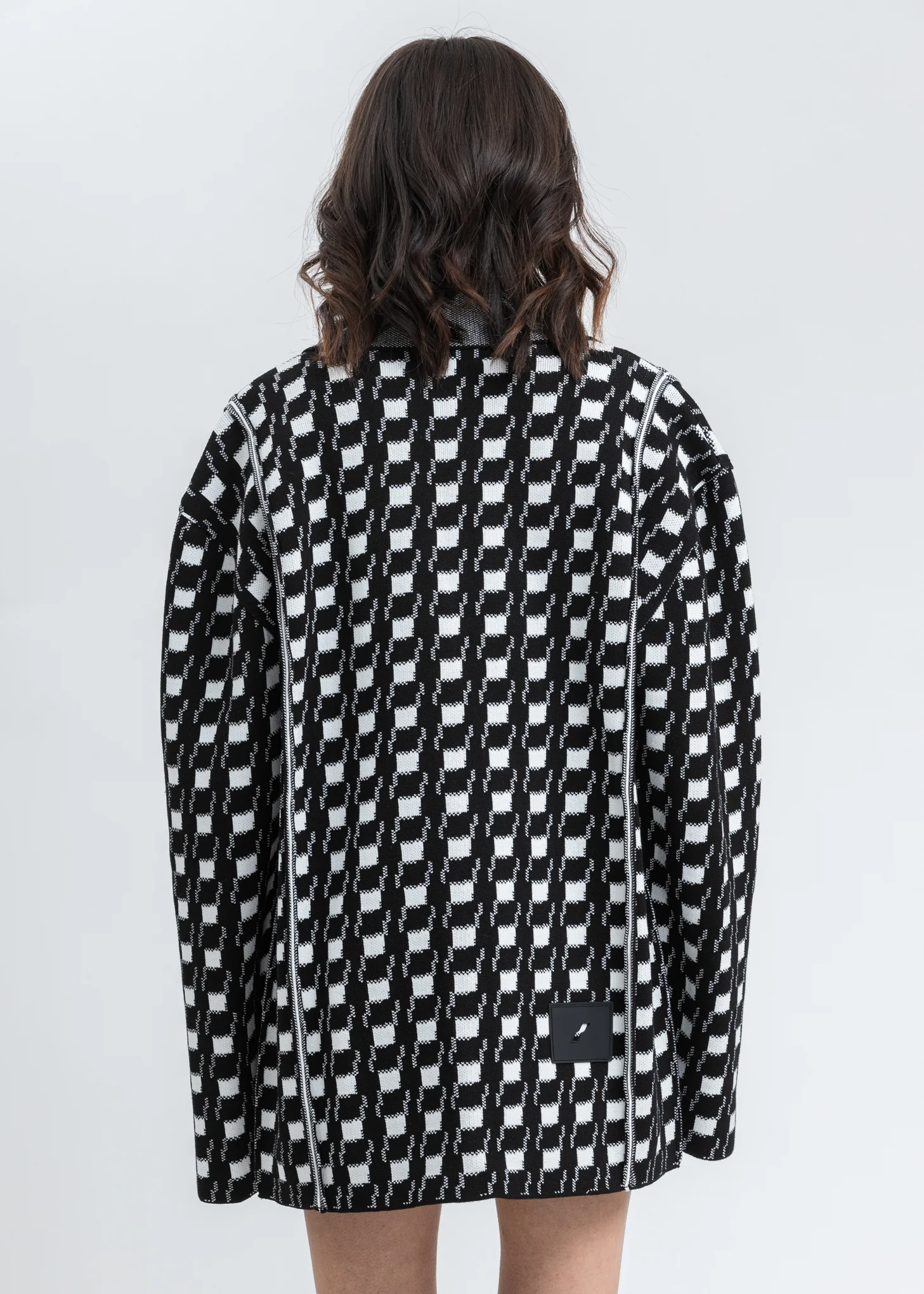 Black Gingham Check Oversize Jacquard Jacket - Image 2