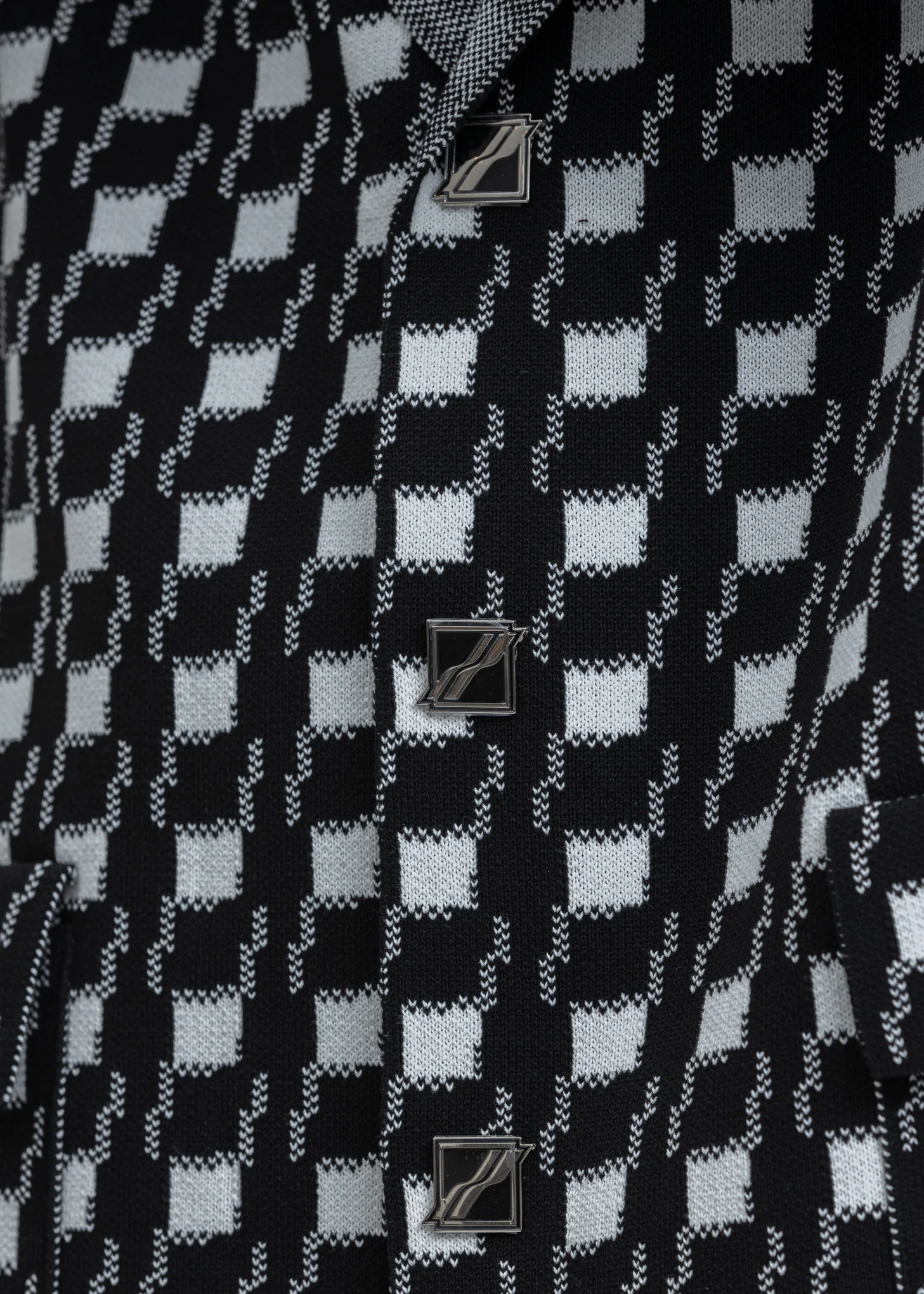 Black Gingham Check Oversize Jacquard Jacket - Image 5