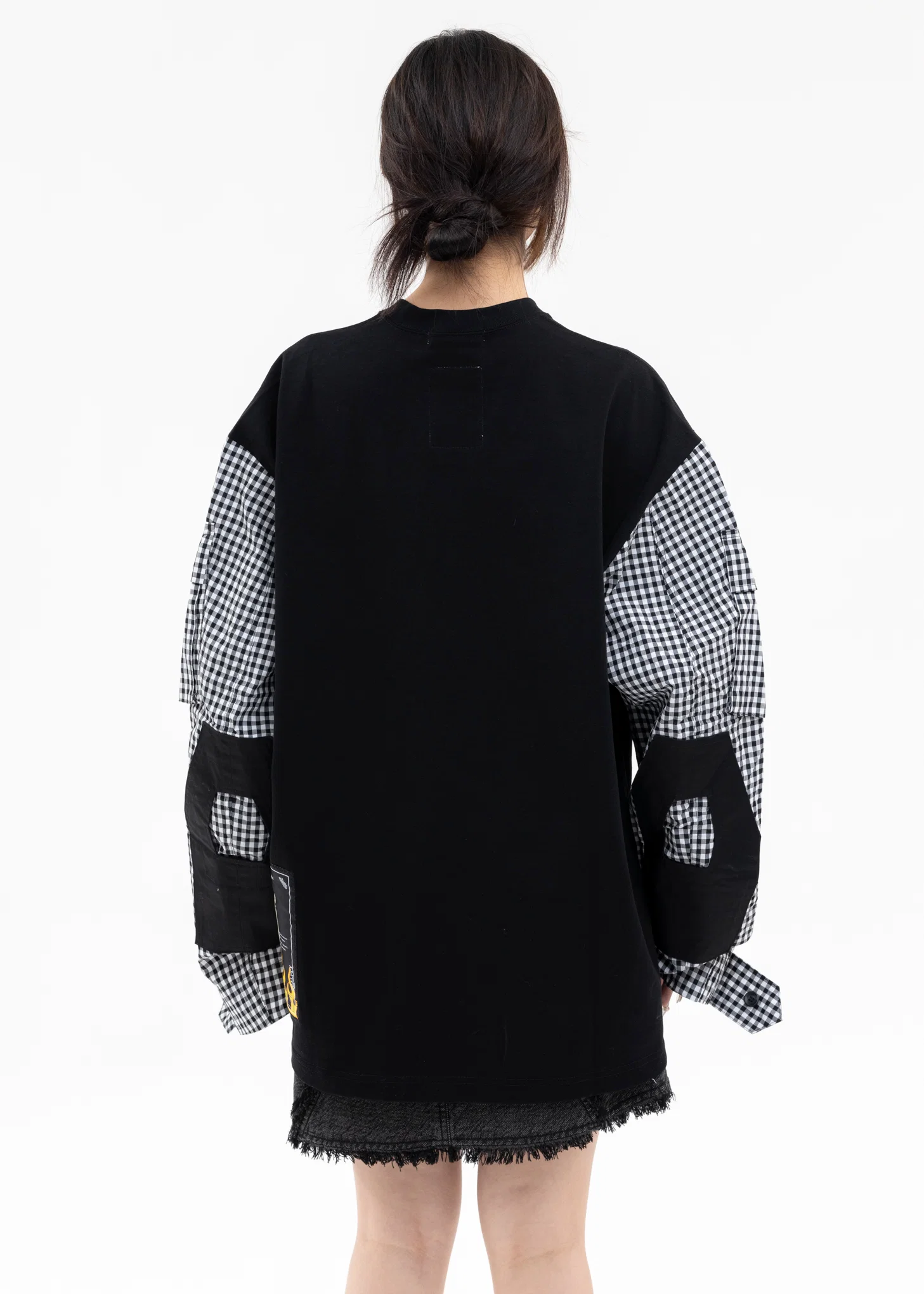 BLACK GINGHAM LONG TEE - Image 2