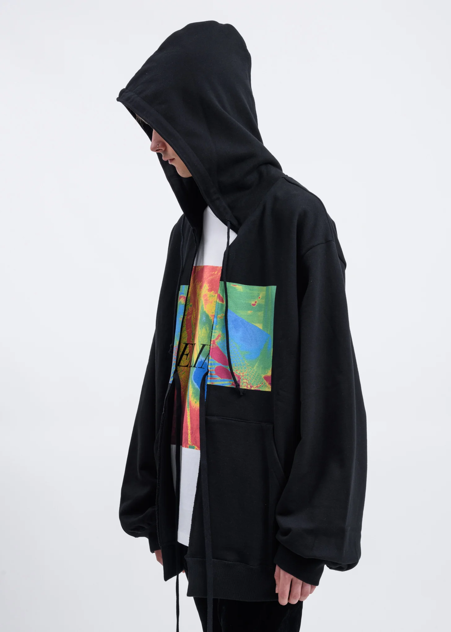 Black Graphic Print Oversized Hoodie - Image 3
