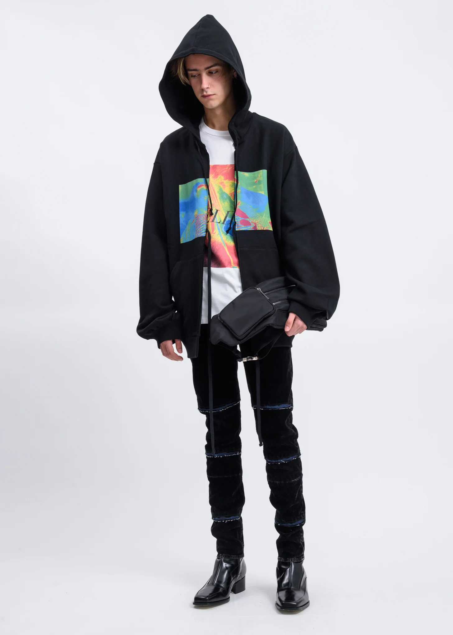 Black Graphic Print Oversized Hoodie - Image 5