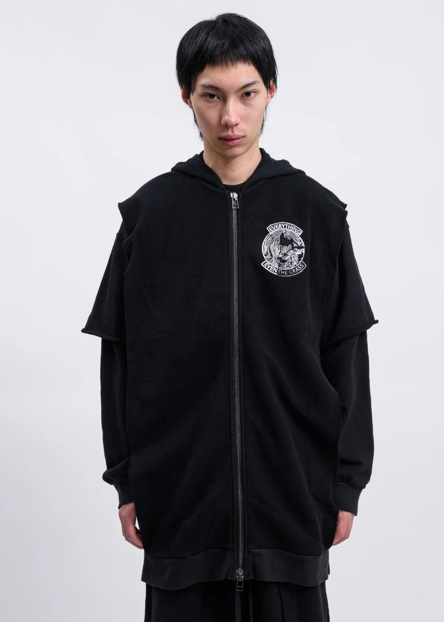 Black Grass Layered Fleece Hoodie