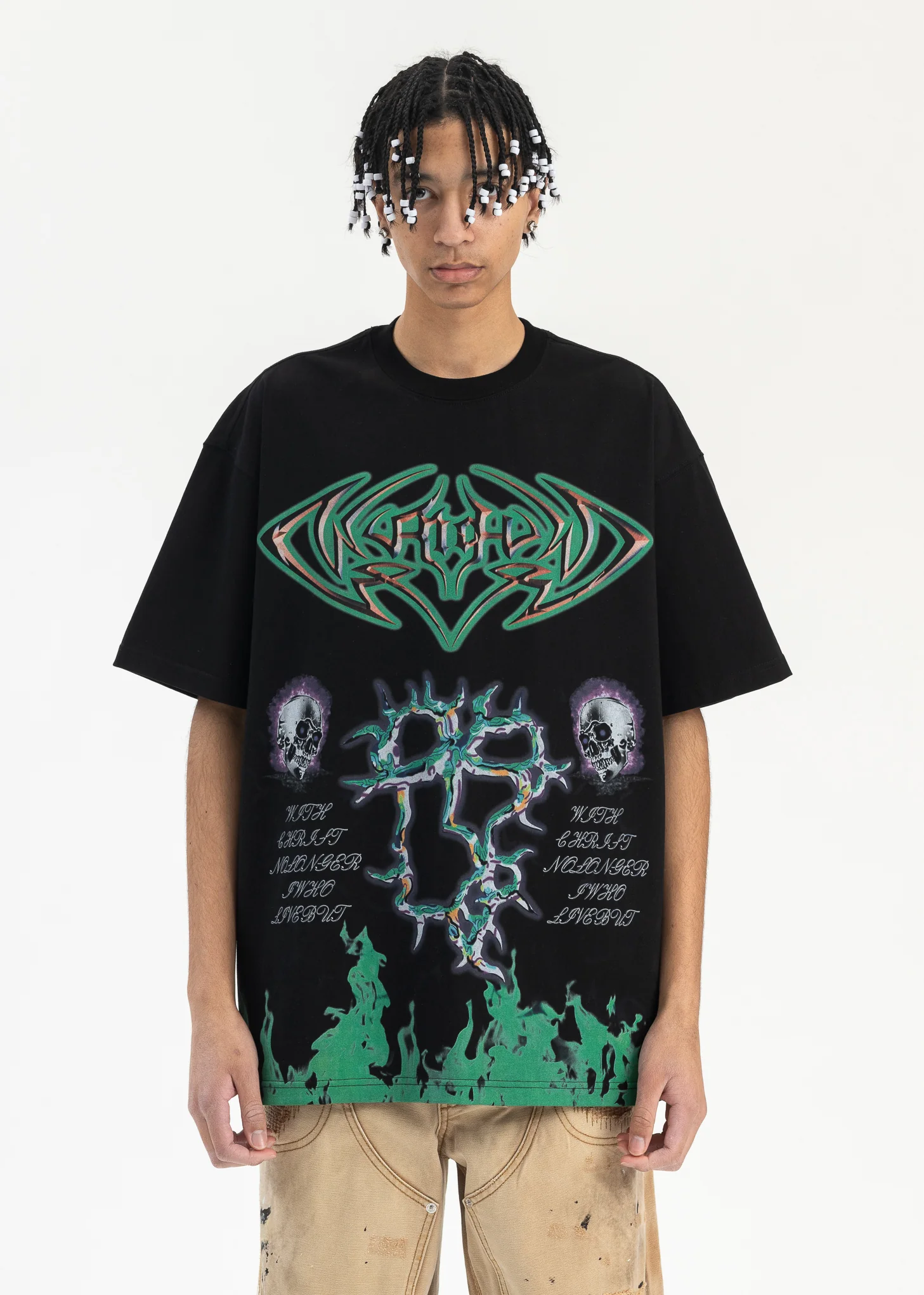 BLACK GREEN FIRE T-SHIRT