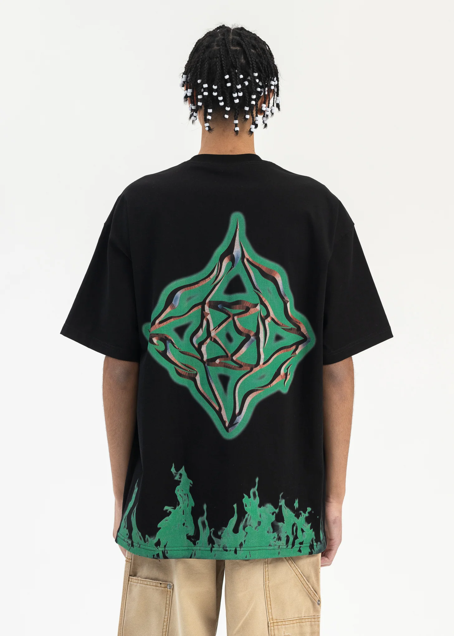 BLACK GREEN FIRE T-SHIRT - Image 2