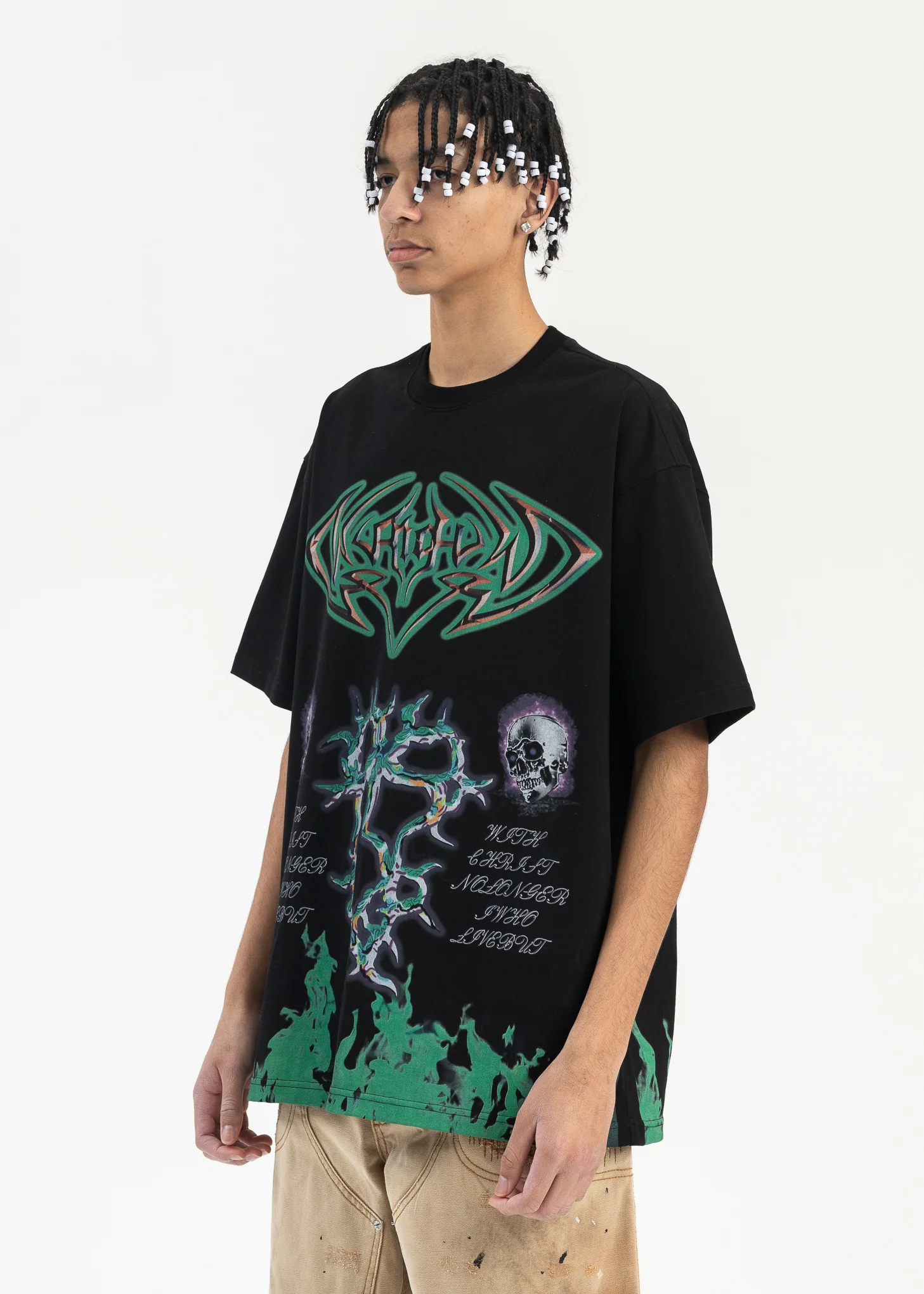 BLACK GREEN FIRE T-SHIRT - Image 3