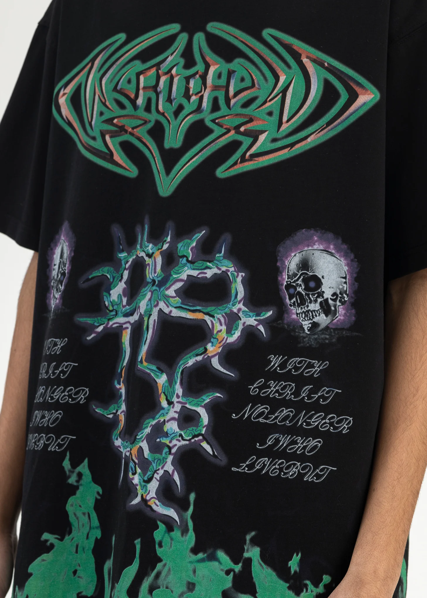 BLACK GREEN FIRE T-SHIRT - Image 4