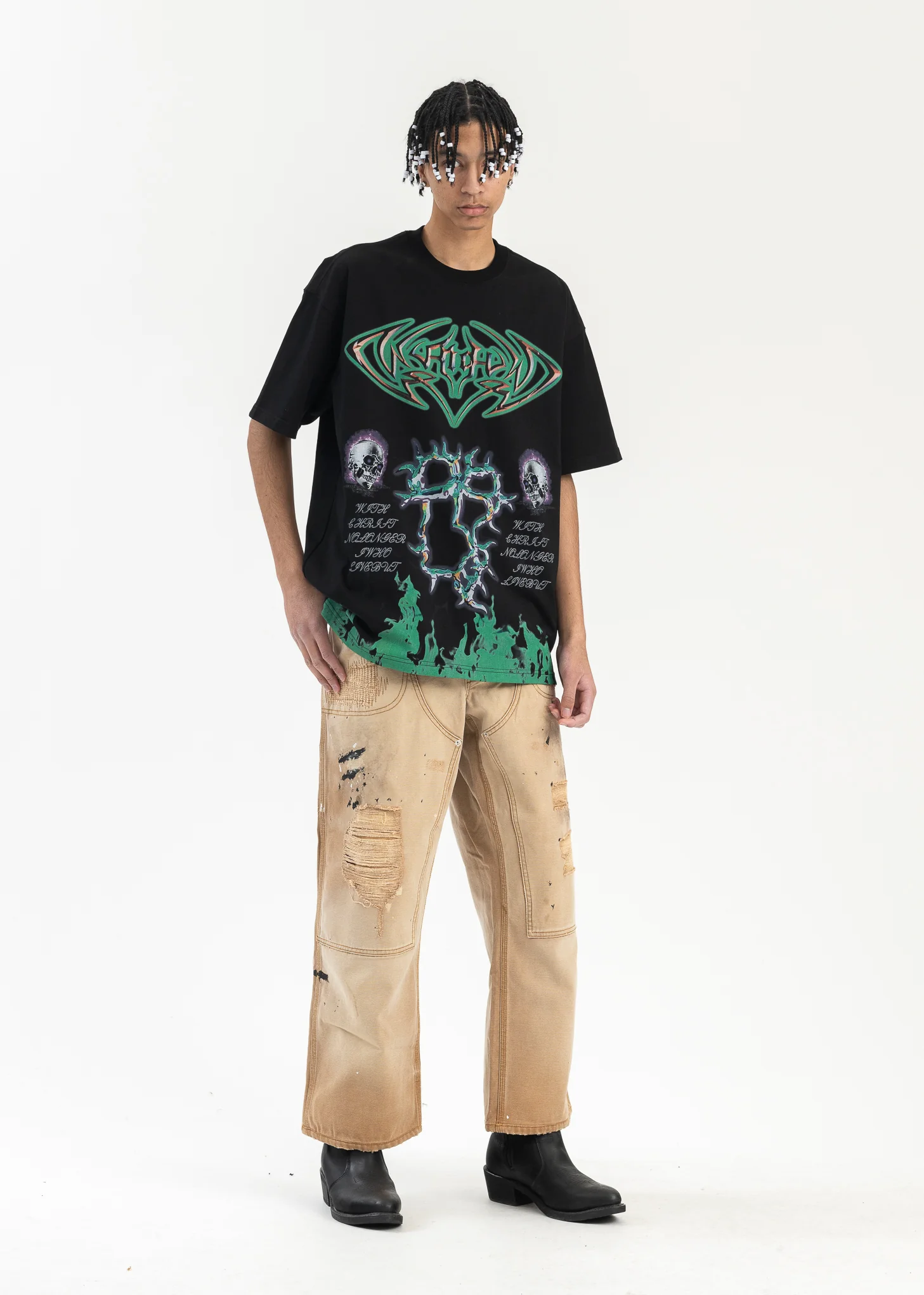 BLACK GREEN FIRE T-SHIRT - Image 5
