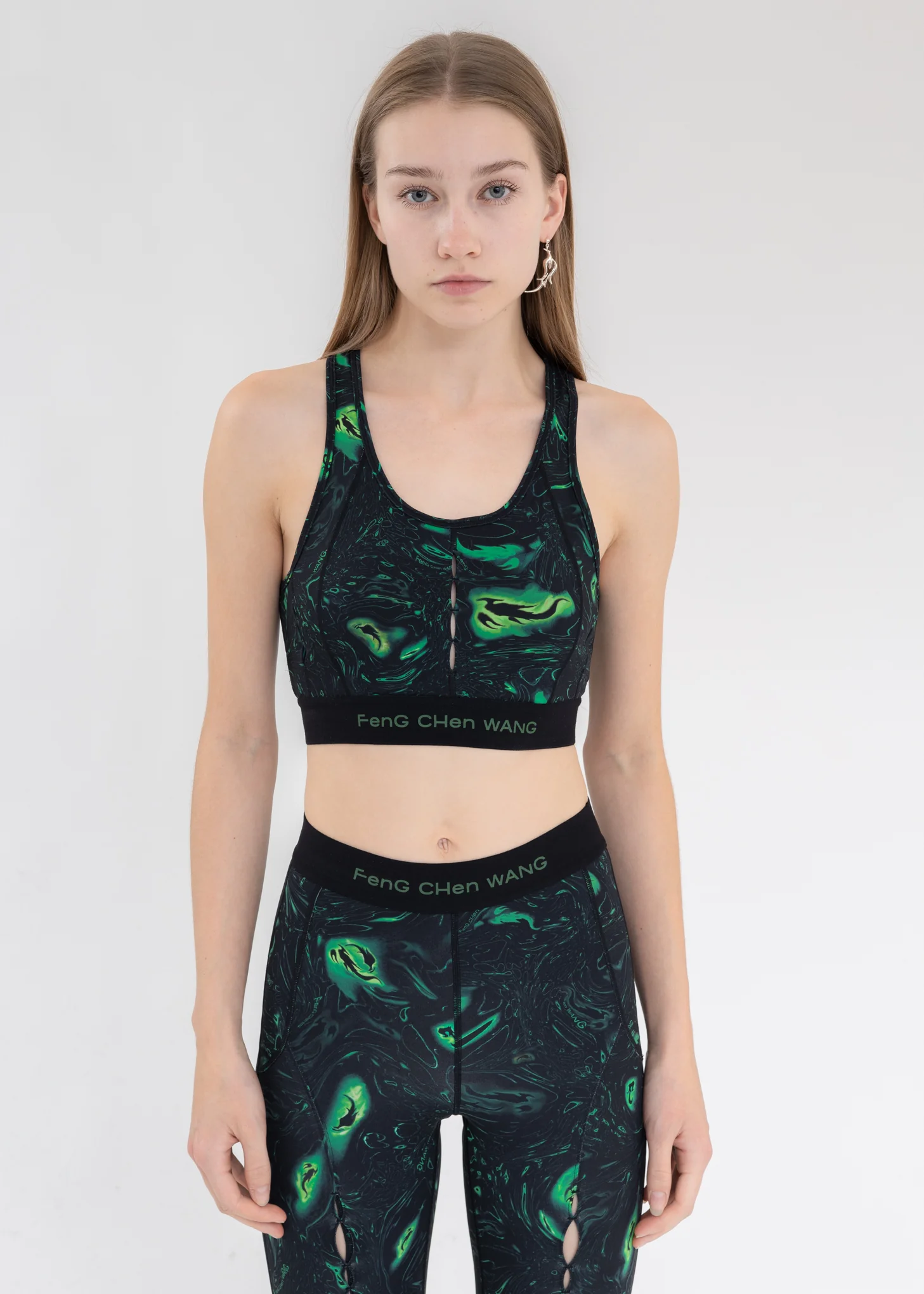 BLACK/GREEN PHOENIX PRINT YOGA BRA