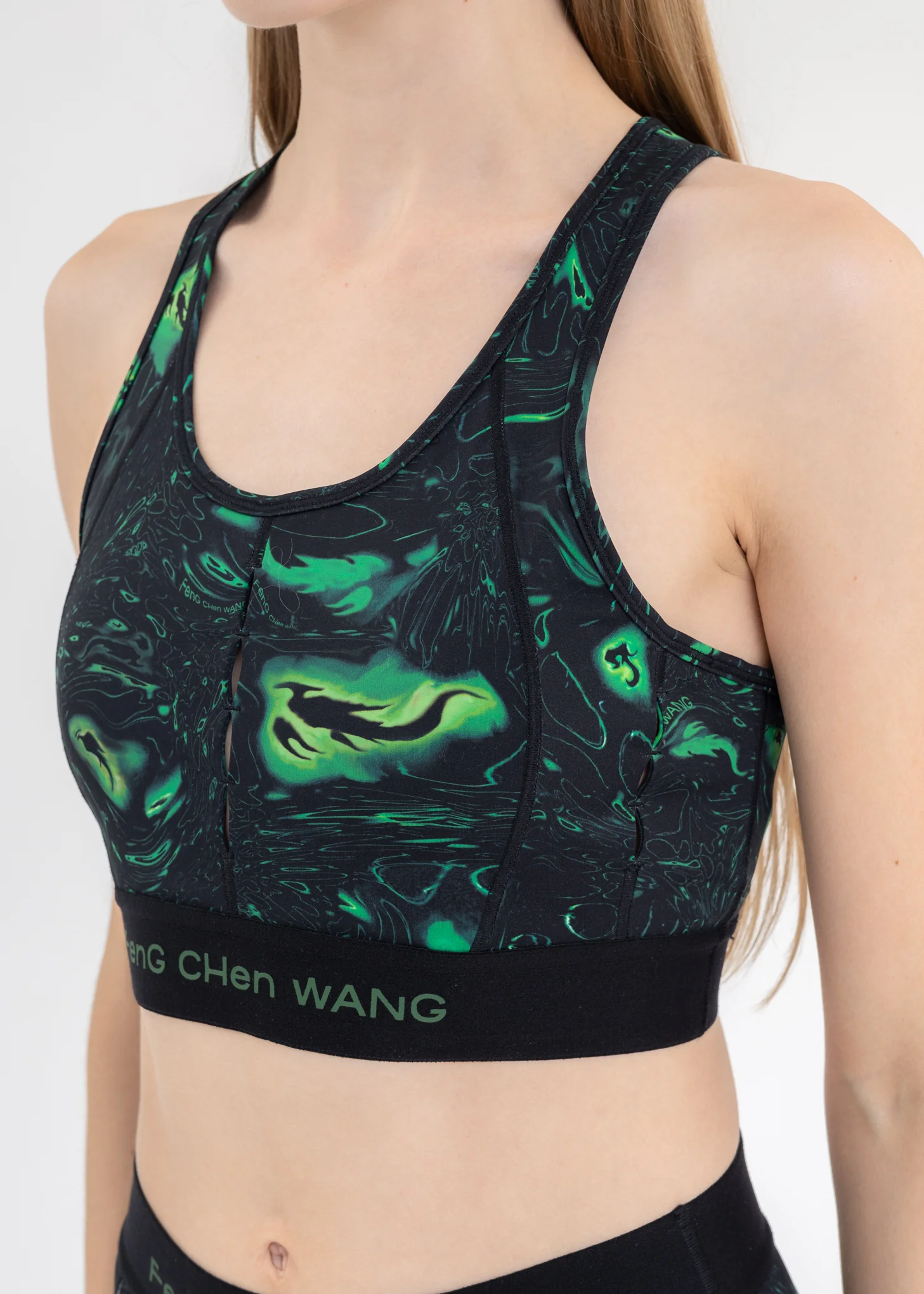 BLACK/GREEN PHOENIX PRINT YOGA BRA - Image 2