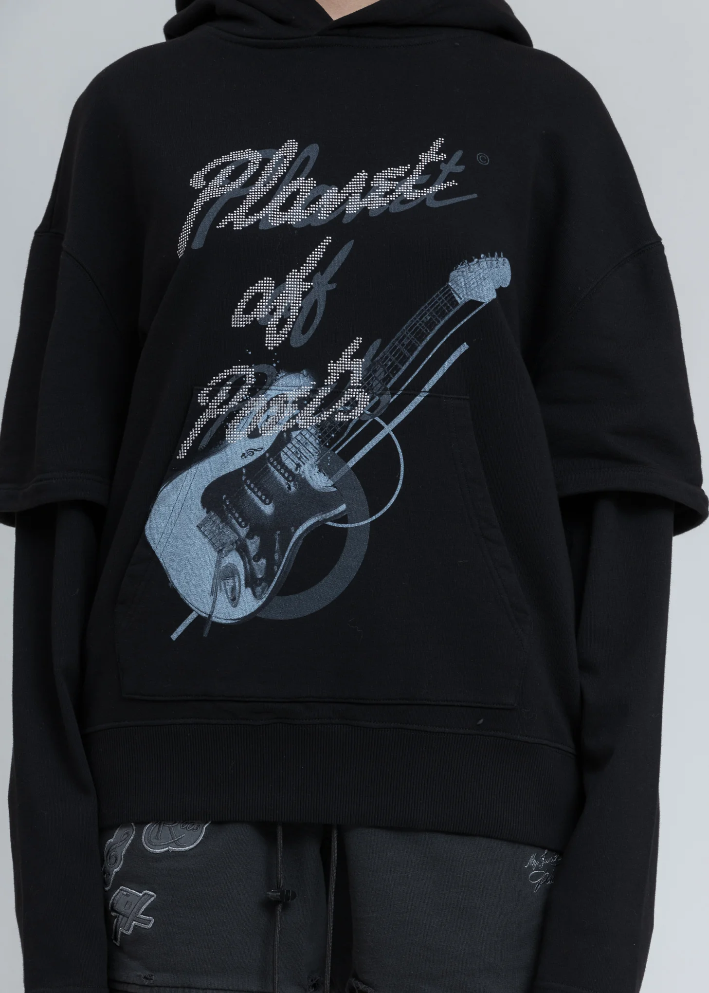 Black “Grunge Guitar” Double Layer Hoodie - Image 2