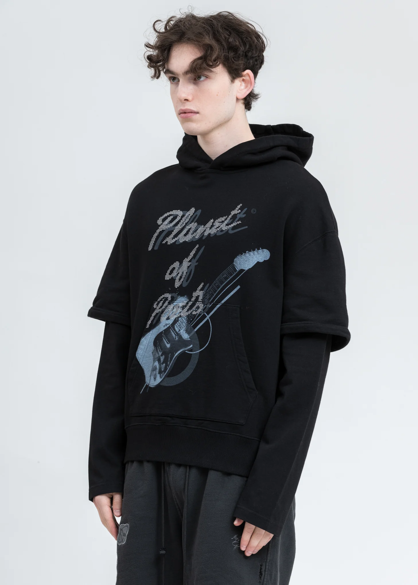 Black “Grunge Guitar” Double Layer Hoodie - Image 3
