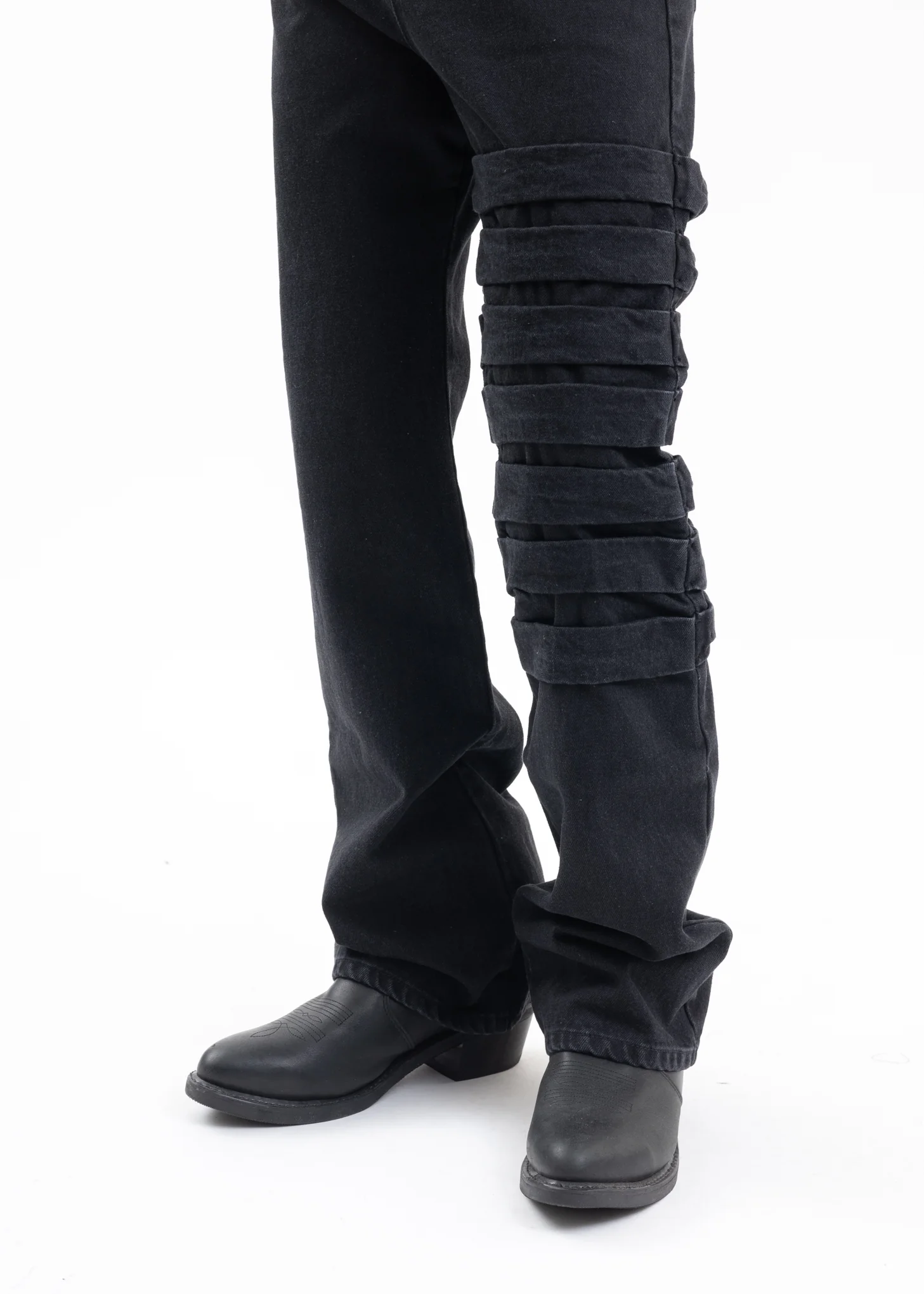 BLACK HALF PLASTER DENIM PANTS - Image 2
