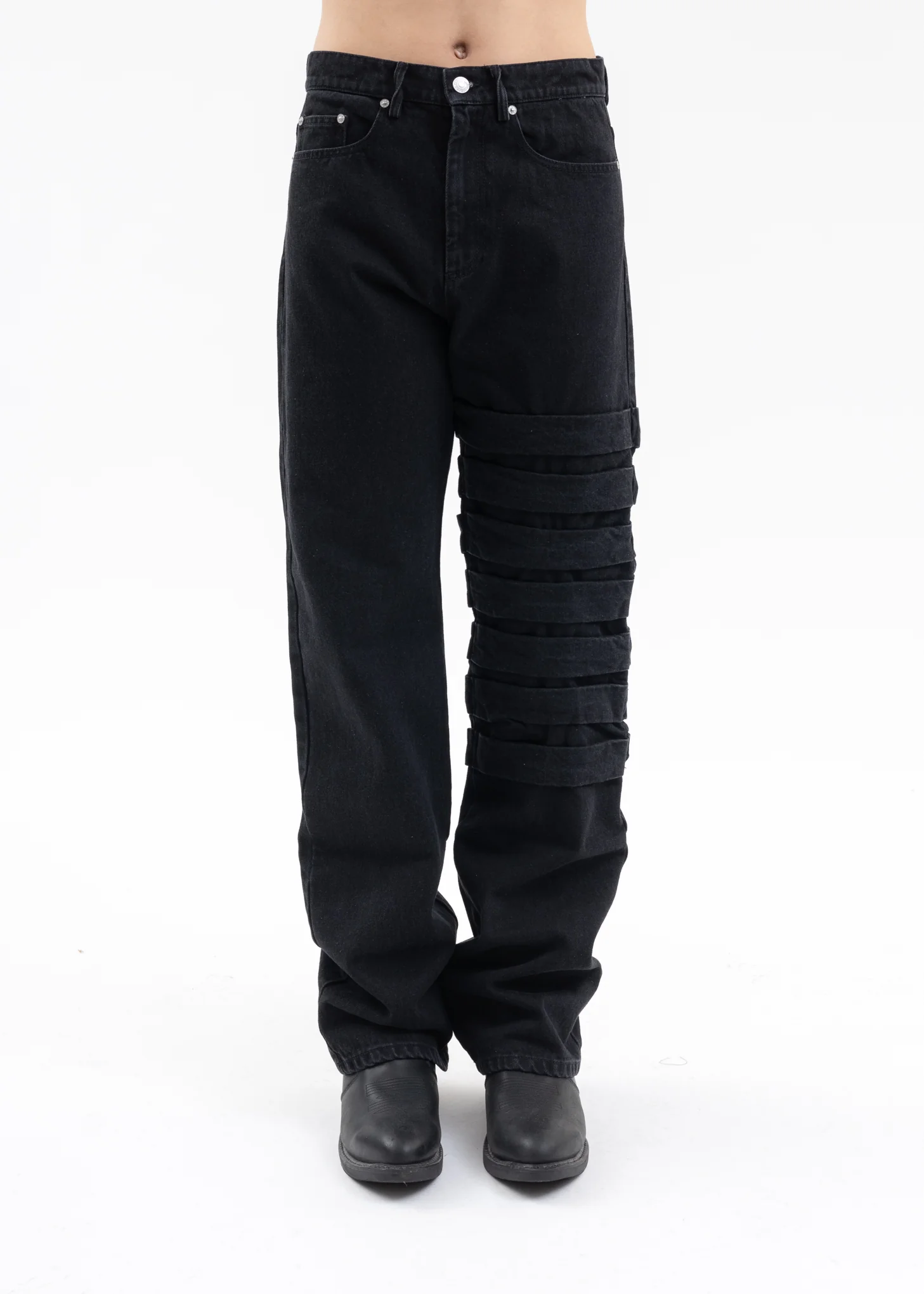BLACK HALF PLASTER DENIM PANTS - Image 3