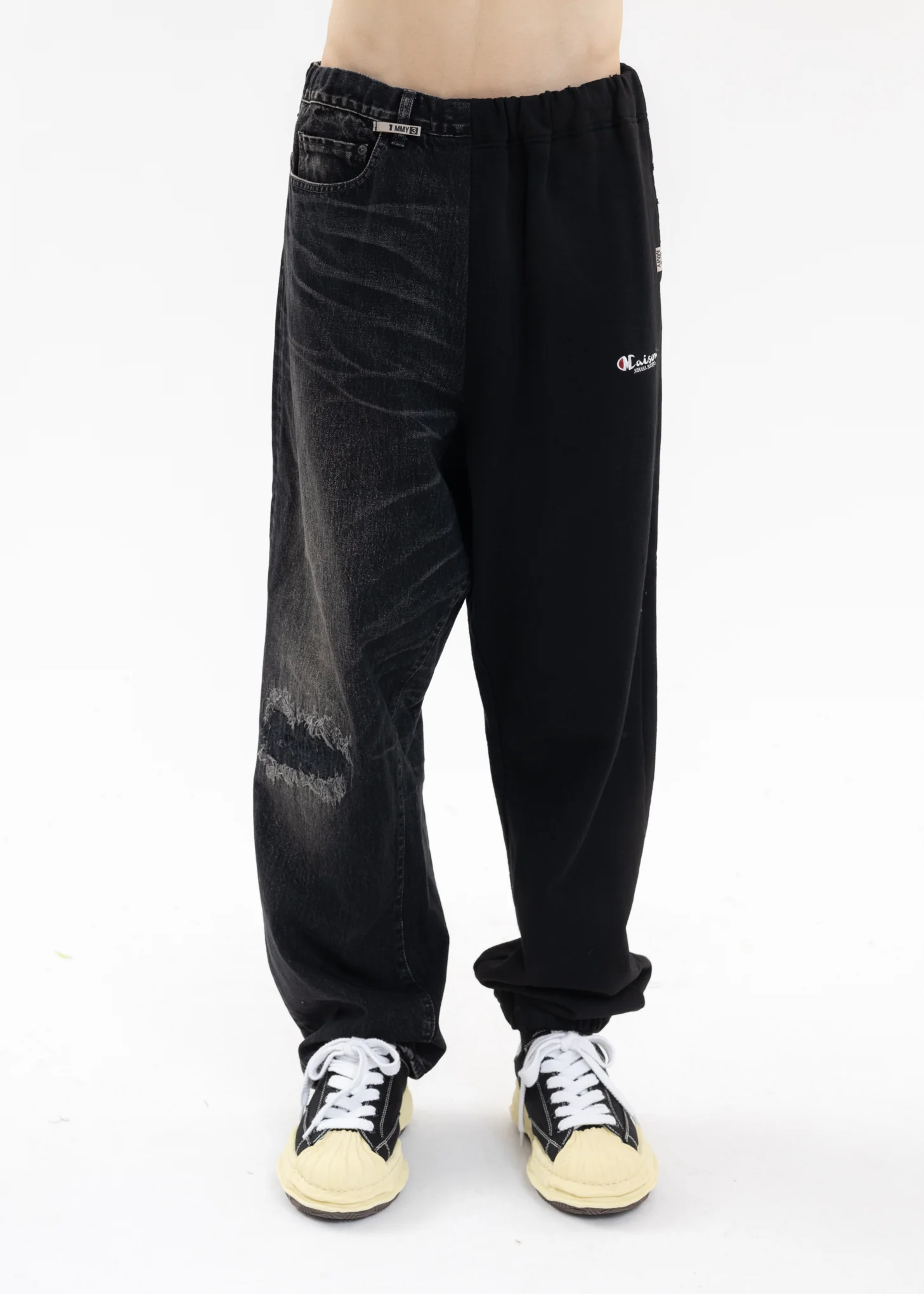 Black Half-Sweat Denim Pants