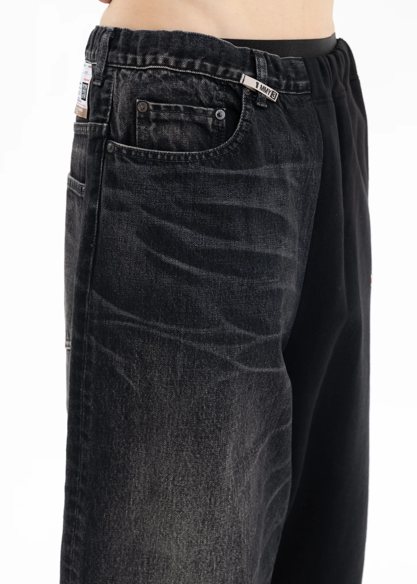 Black Half-Sweat Denim Pants - Image 5