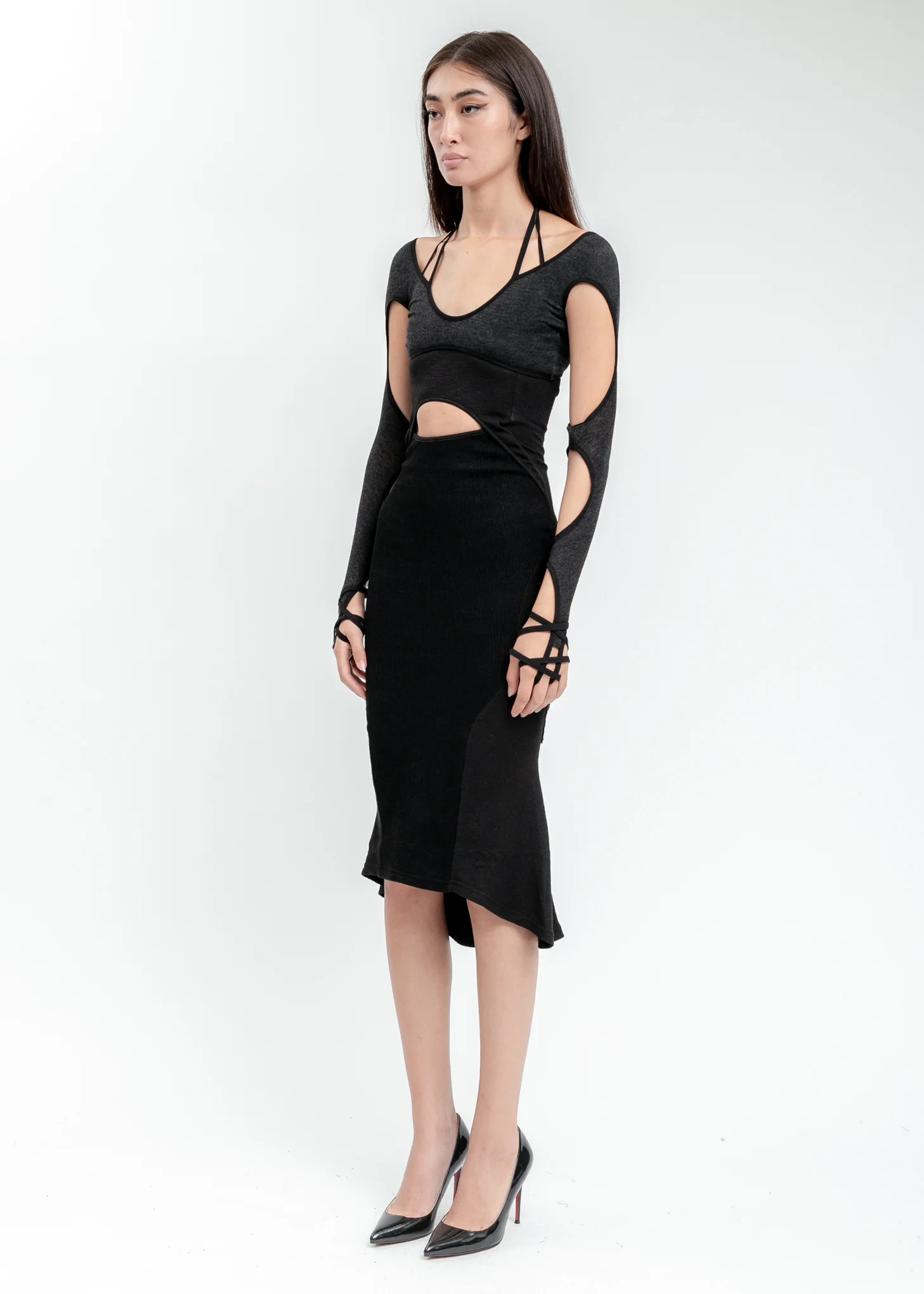 Black Halter Dress With Sleeve - Image 3