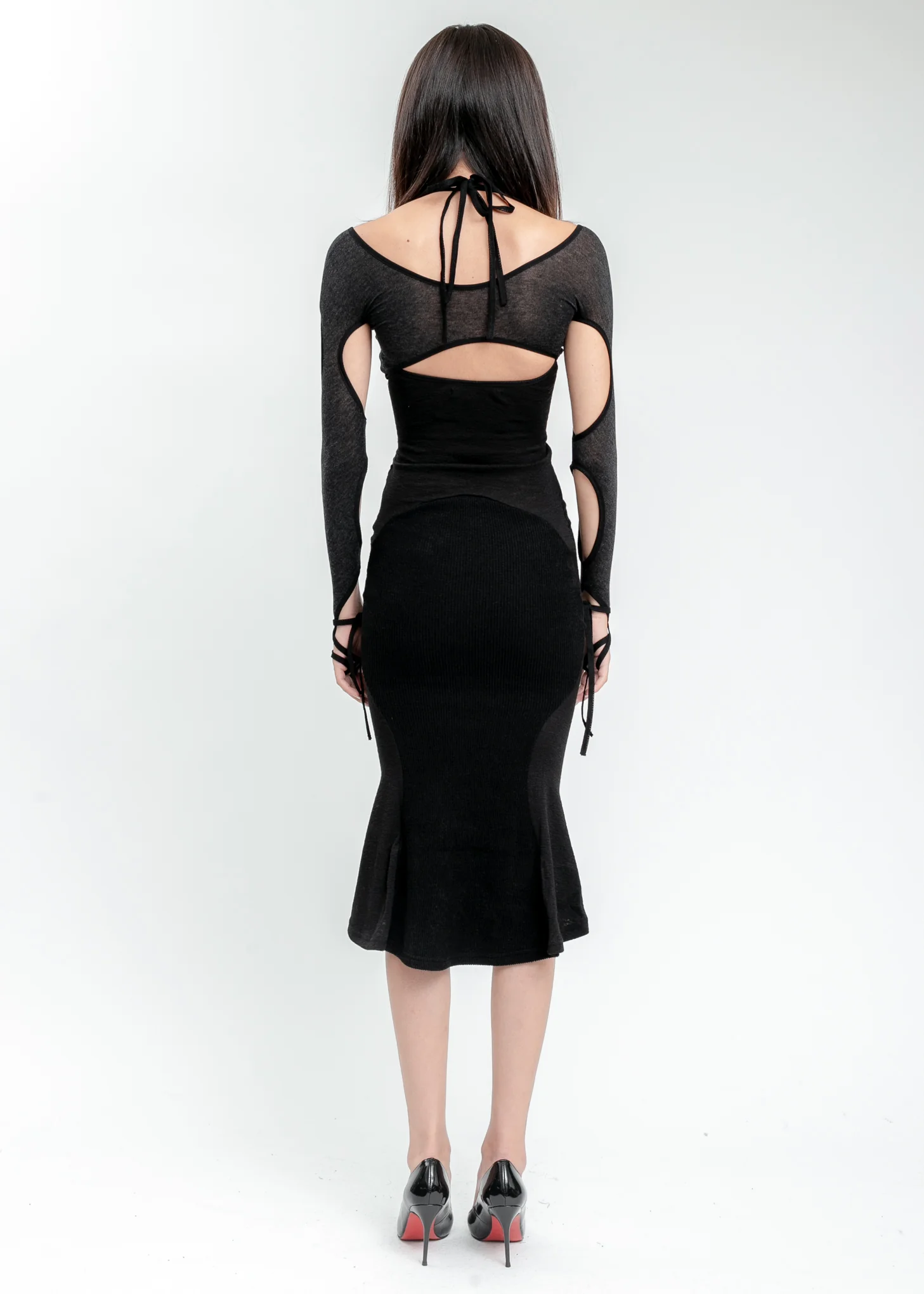 Black Halter Dress With Sleeve - Image 4