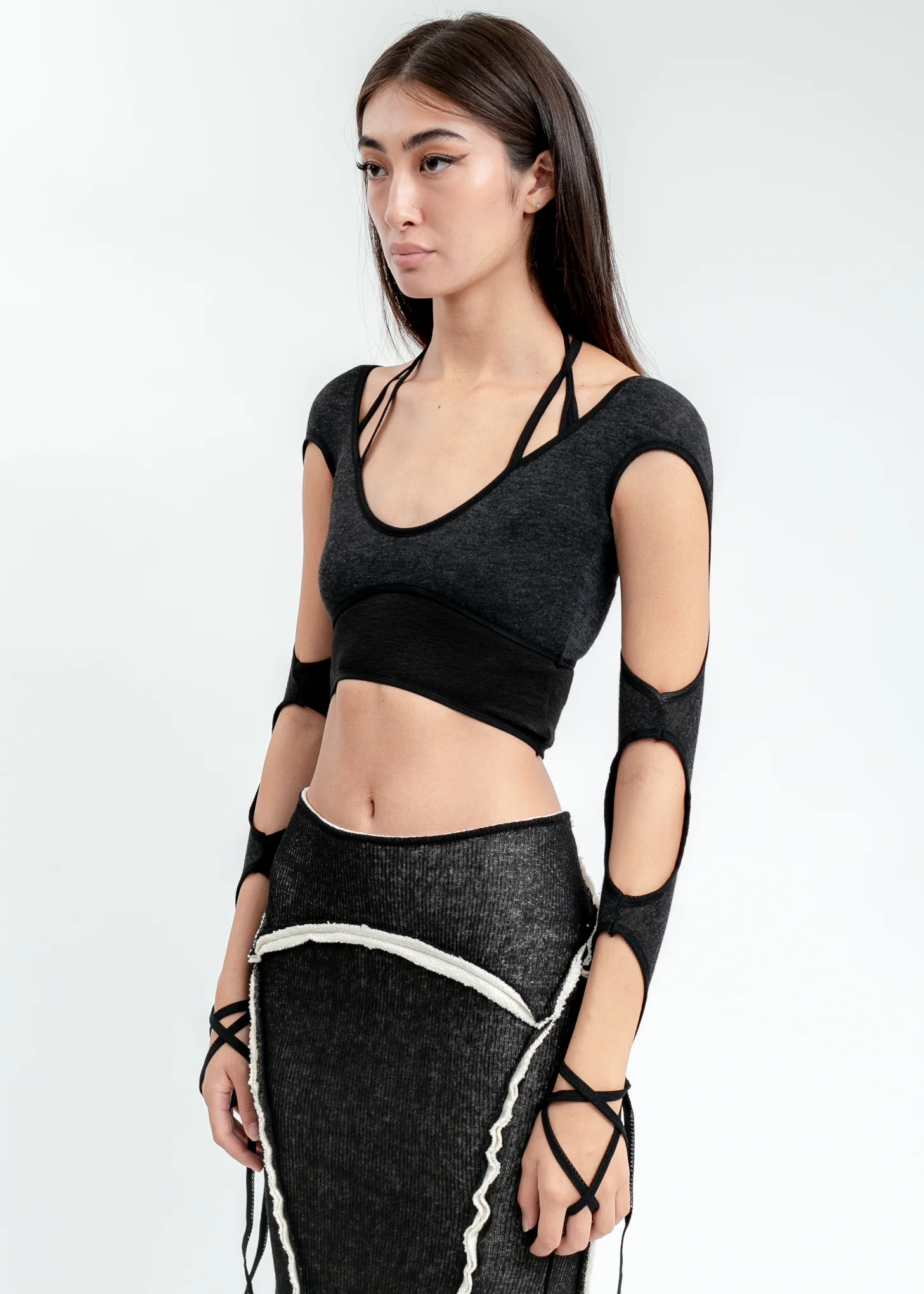 Black Halter Top With Sleeve - Image 3
