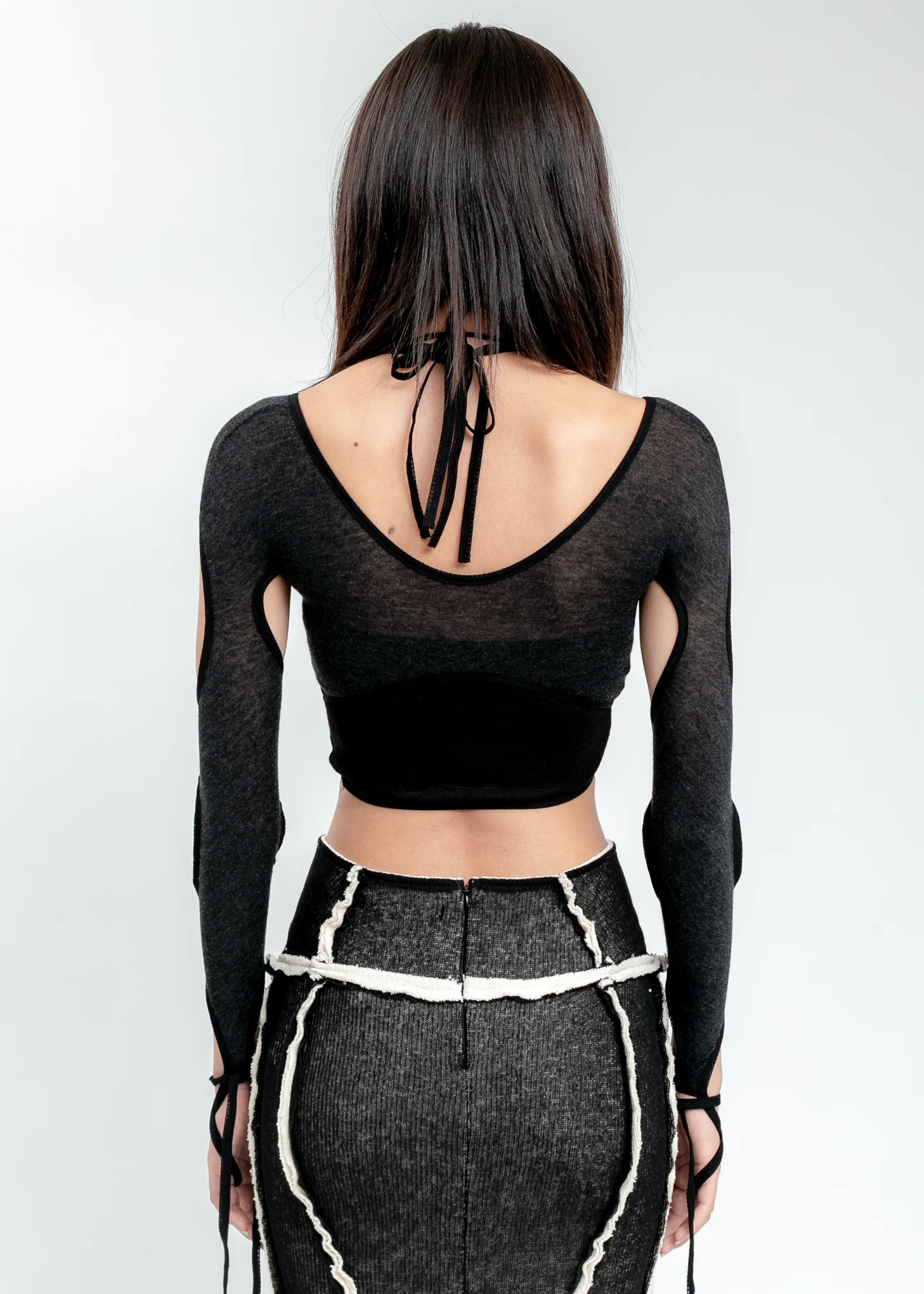 Black Halter Top With Sleeve - Image 4
