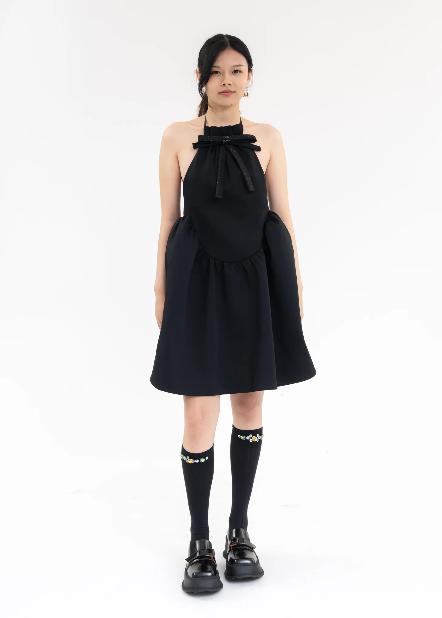 Black Halterneck Puff Dress