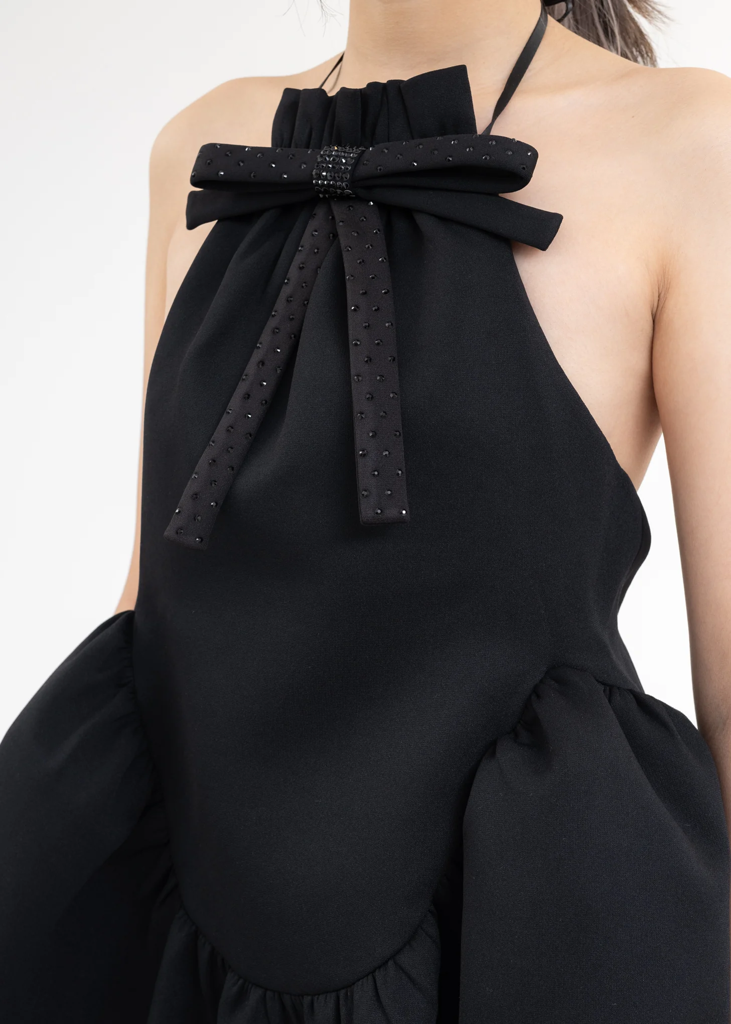 Black Halterneck Puff Dress - Image 3