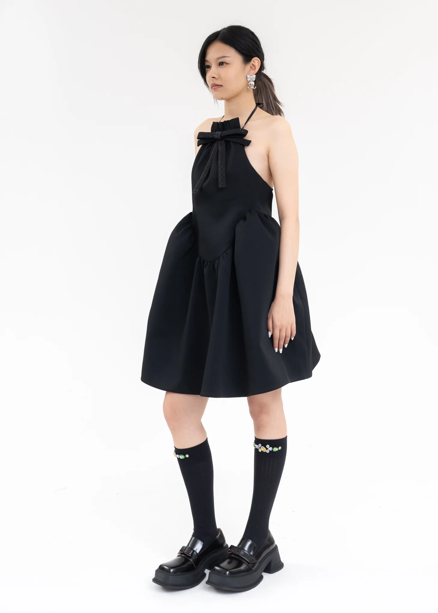 Black Halterneck Puff Dress - Image 4