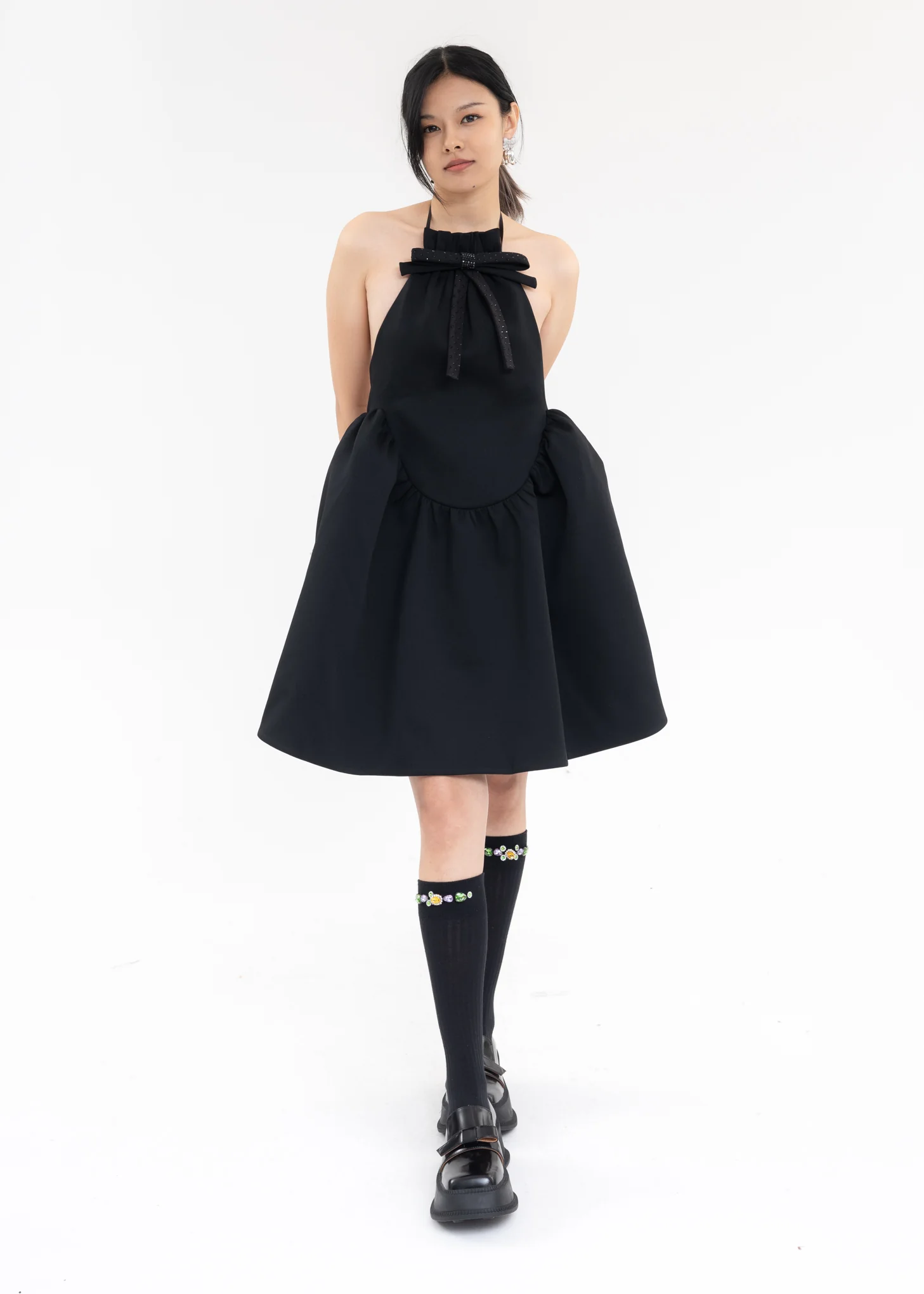 Black Halterneck Puff Dress - Image 5
