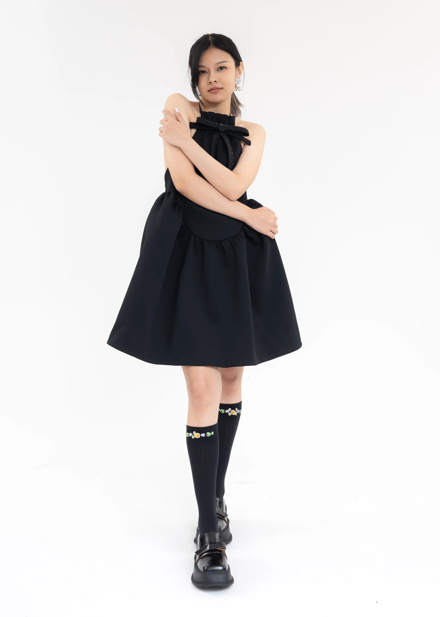 Black Halterneck Puff Dress - Image 6