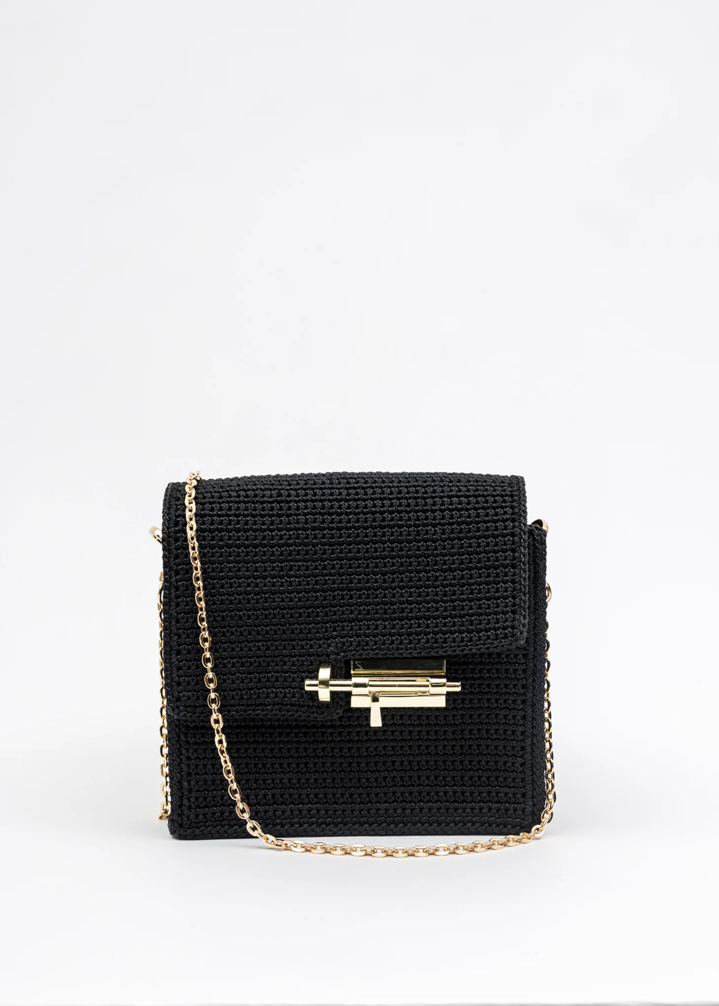 Black Handmade Crochet Bag With Metal Chain - Image 3