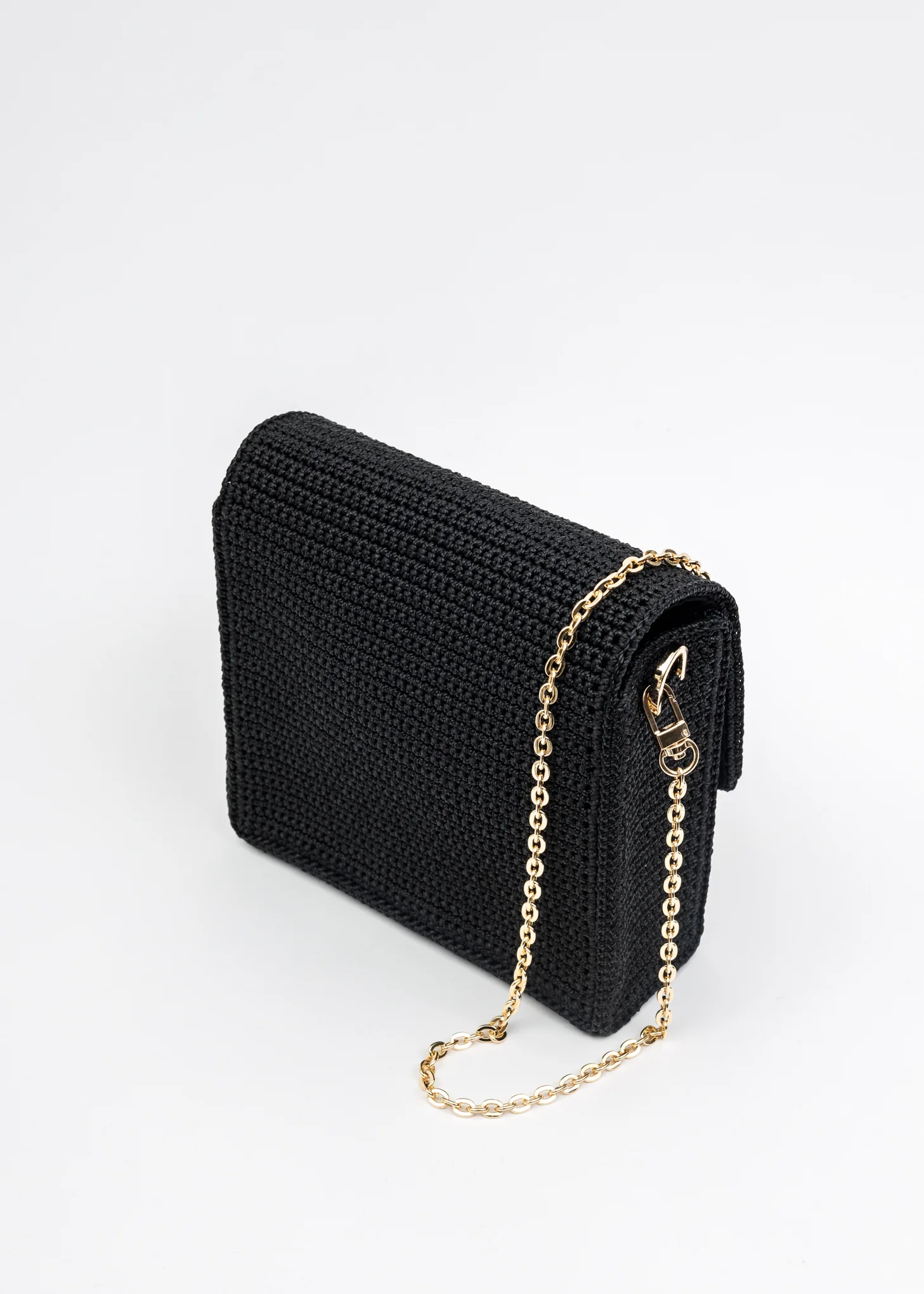 Black Handmade Crochet Bag With Metal Chain - Image 4