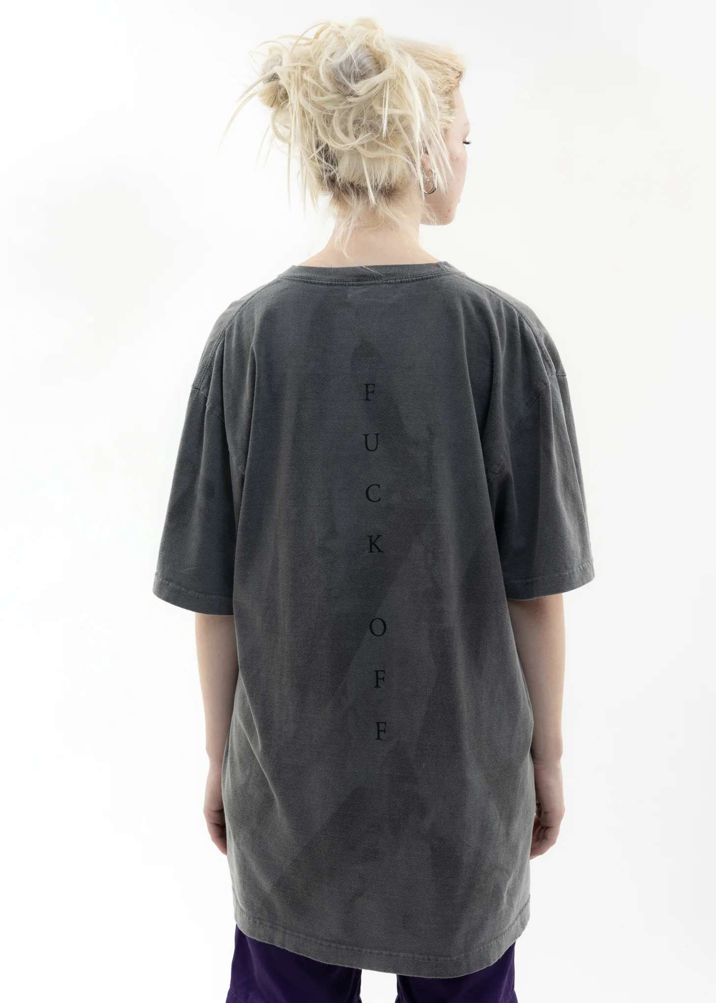 Black Hand Dyed T-Shirt - FUCK OFF Artwork by TREVOR BROWN - Image 4